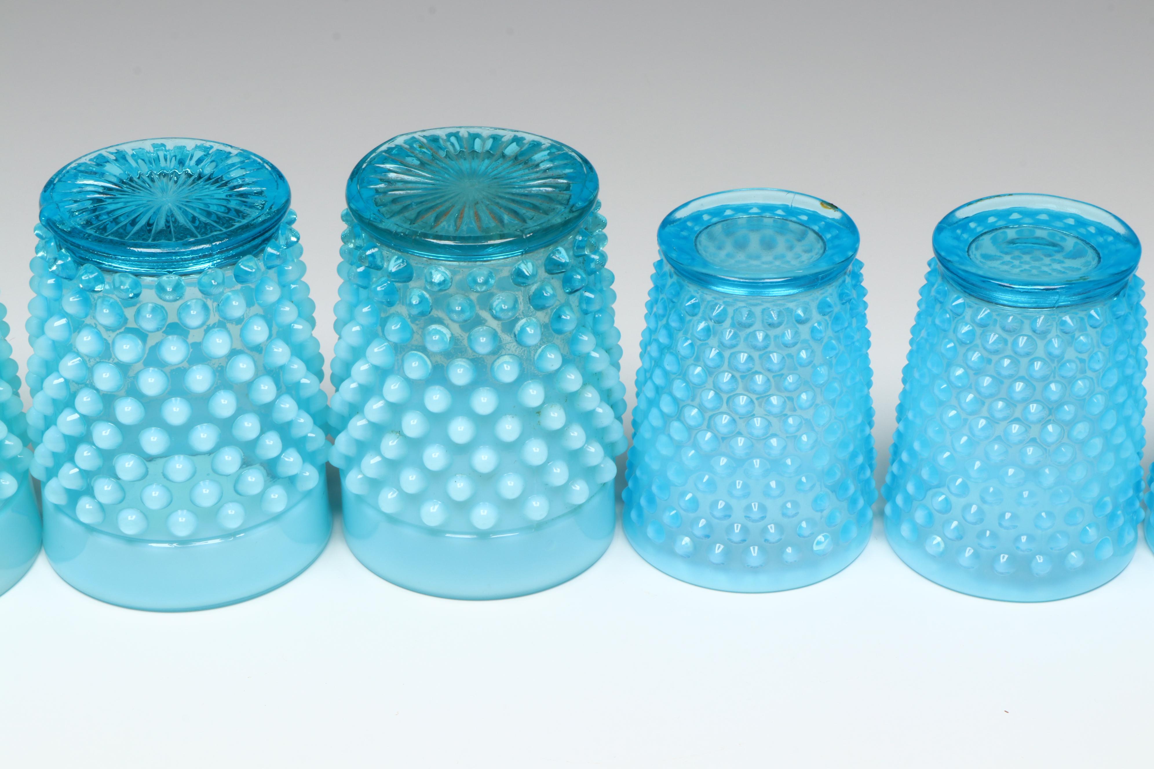 Fenton Hobnail Opalescent Blue Hobnail Flat Tumblers with Other Glasses