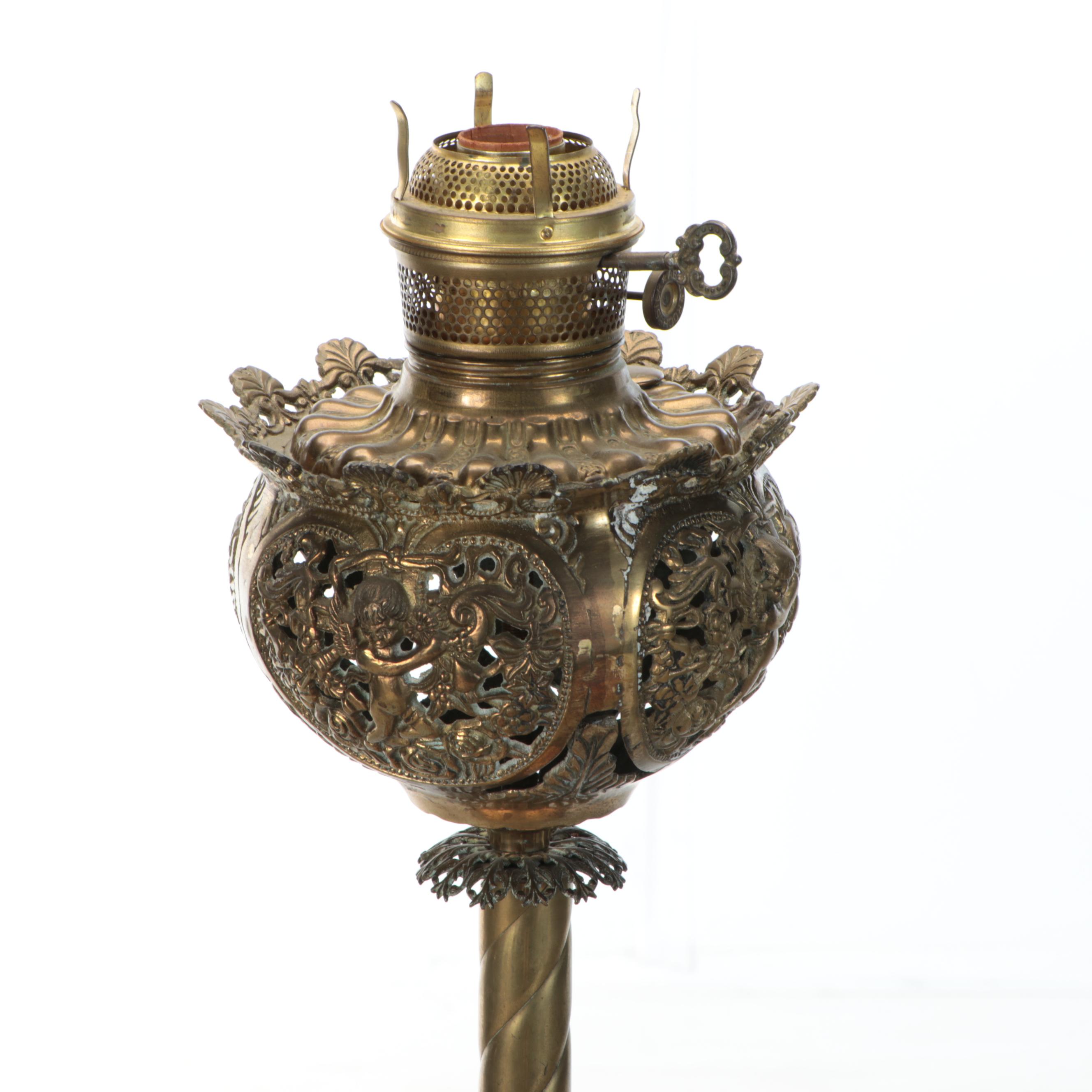 Victorian Style Brass Floor Lamp with Glass Chimney