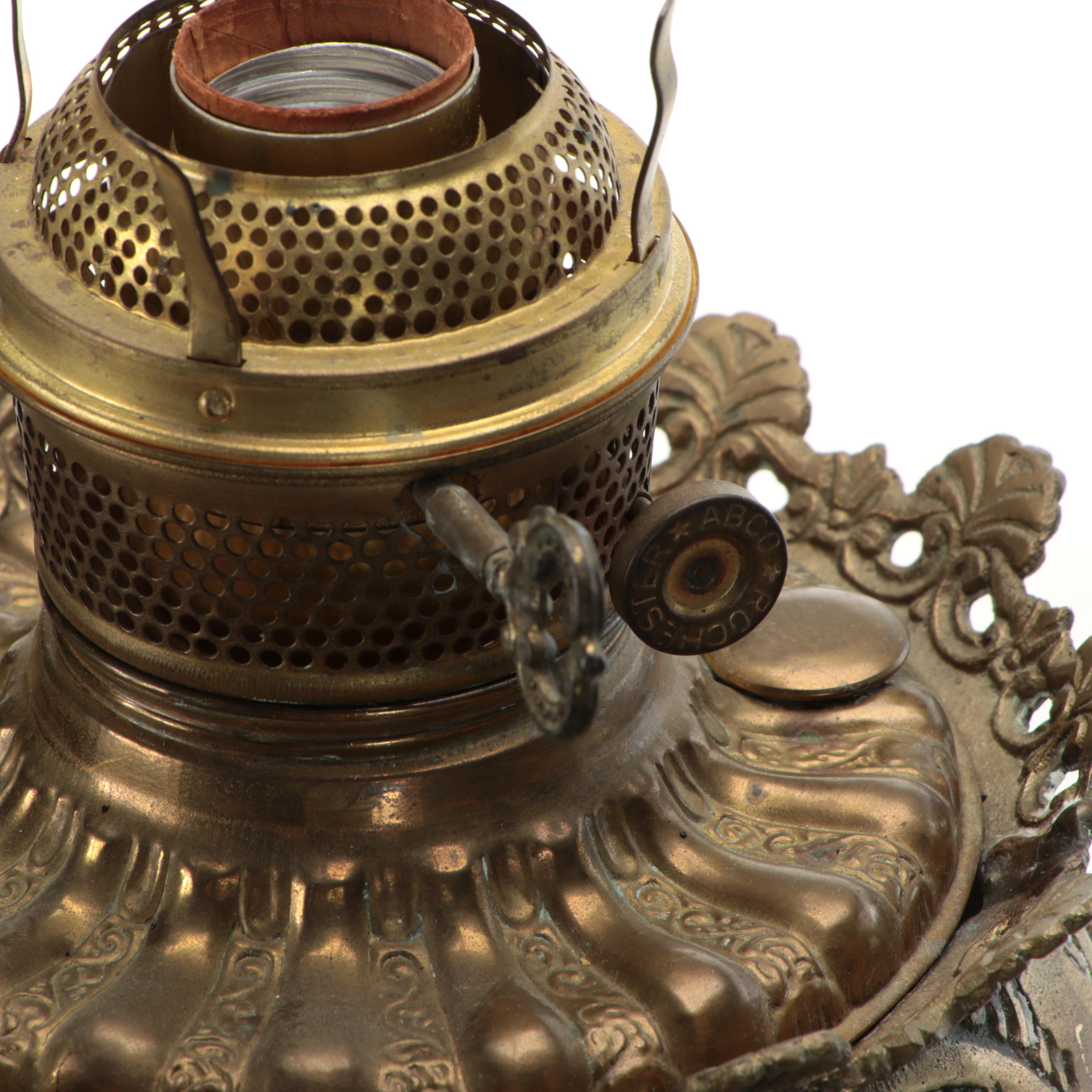 Victorian Style Brass Floor Lamp with Glass Chimney