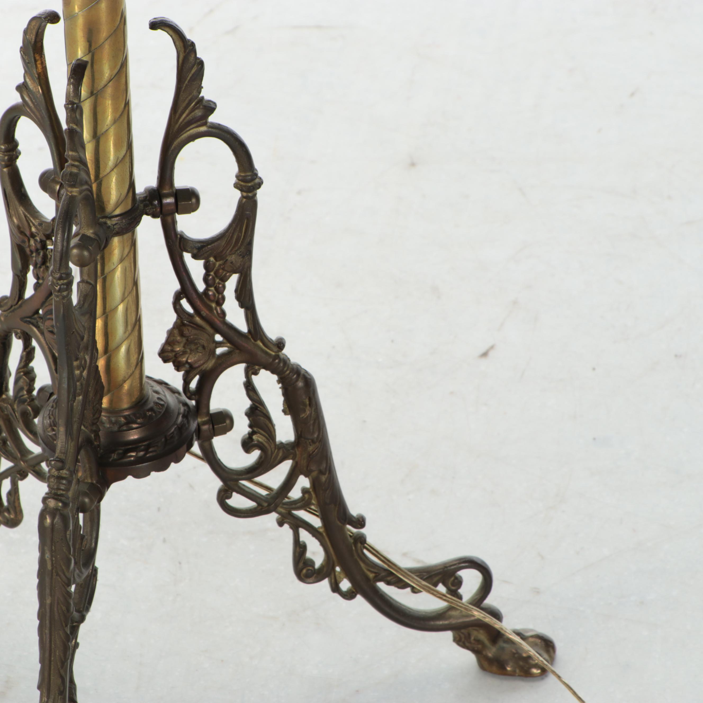 Victorian Style Brass Floor Lamp with Glass Chimney