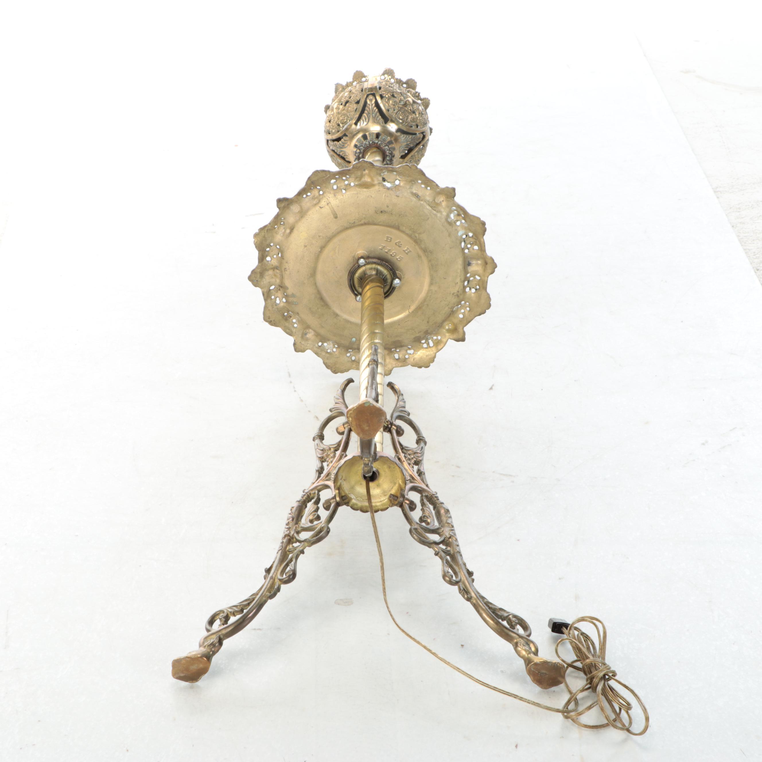 Victorian Style Brass Floor Lamp with Glass Chimney