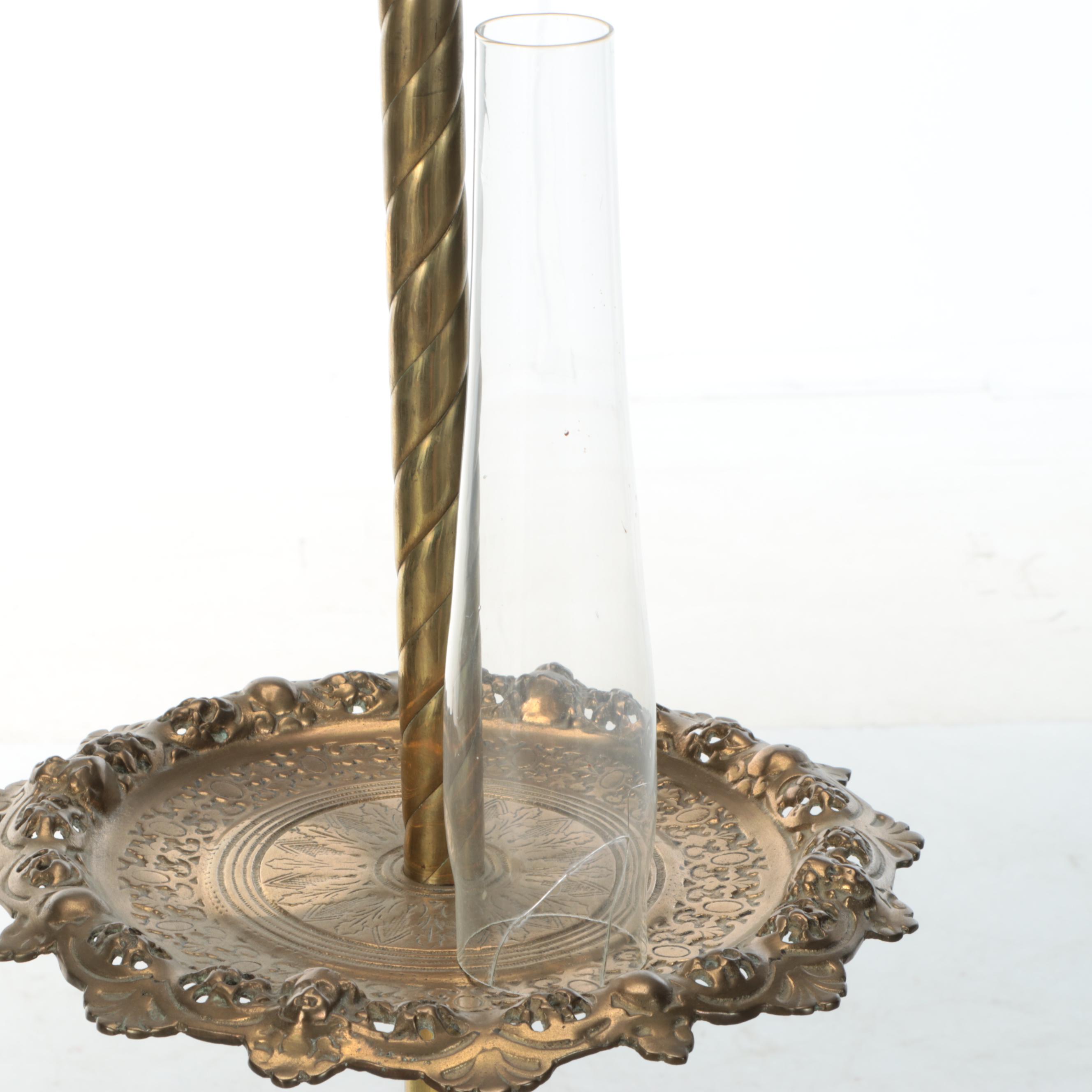Victorian Style Brass Floor Lamp with Glass Chimney