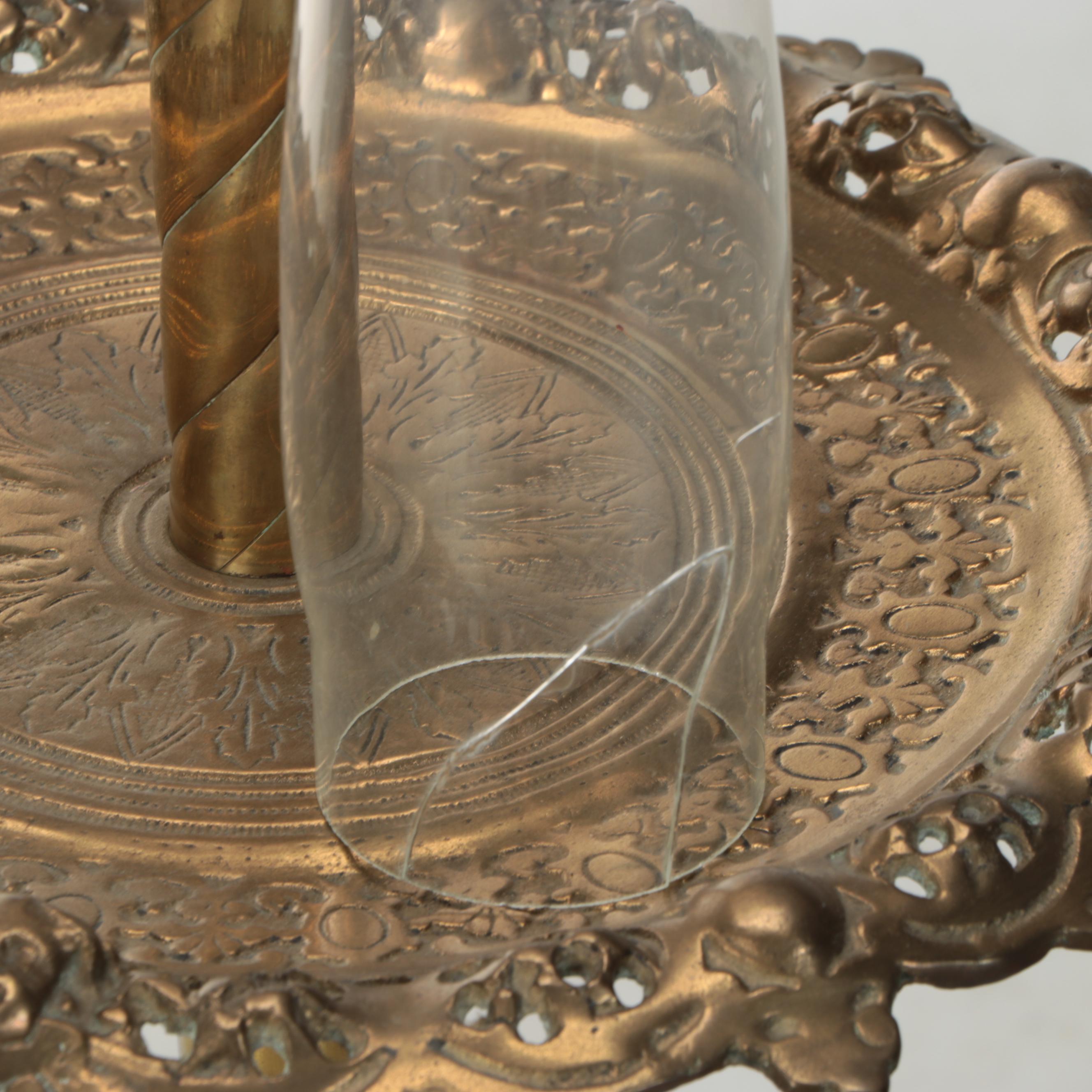 Victorian Style Brass Floor Lamp with Glass Chimney