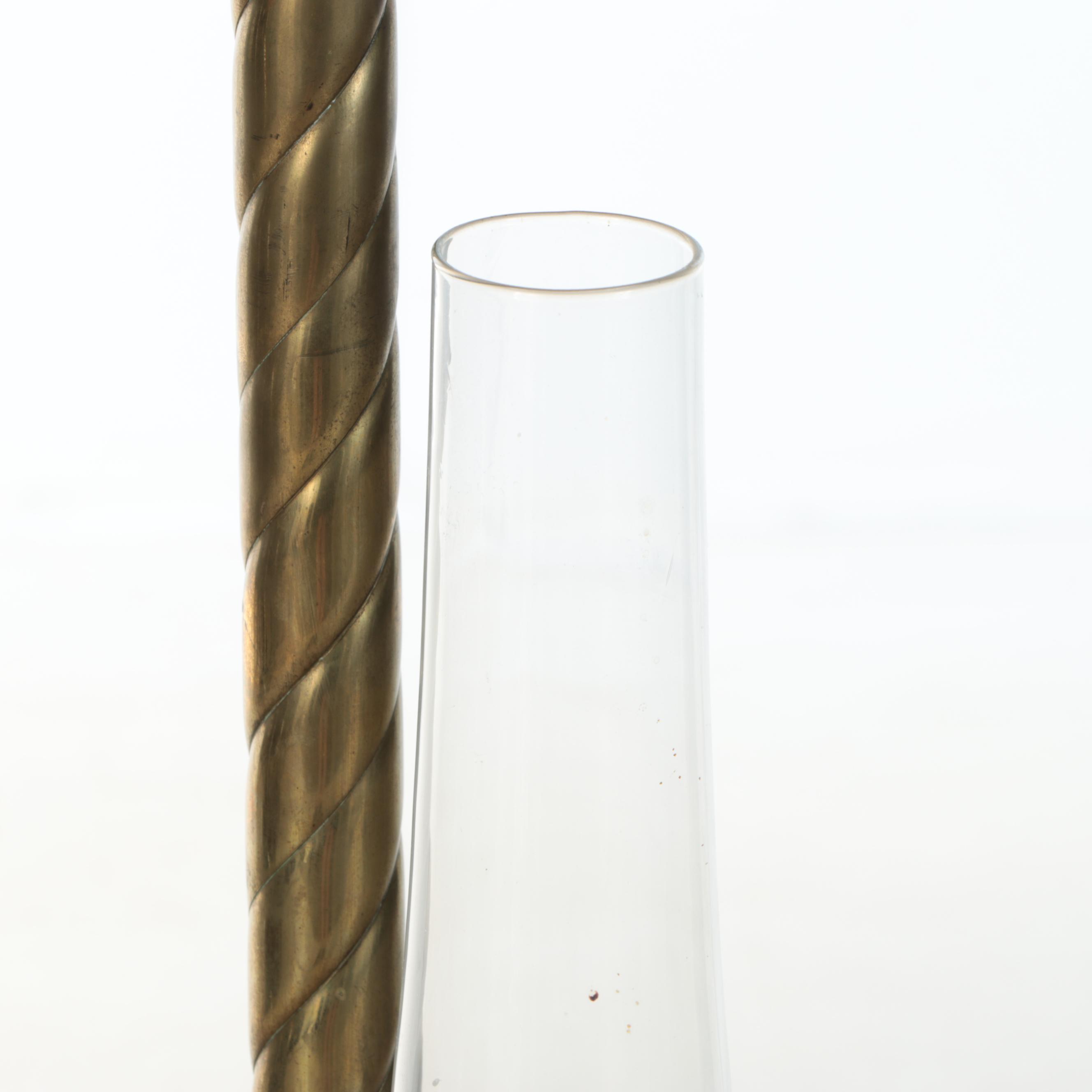 Victorian Style Brass Floor Lamp with Glass Chimney