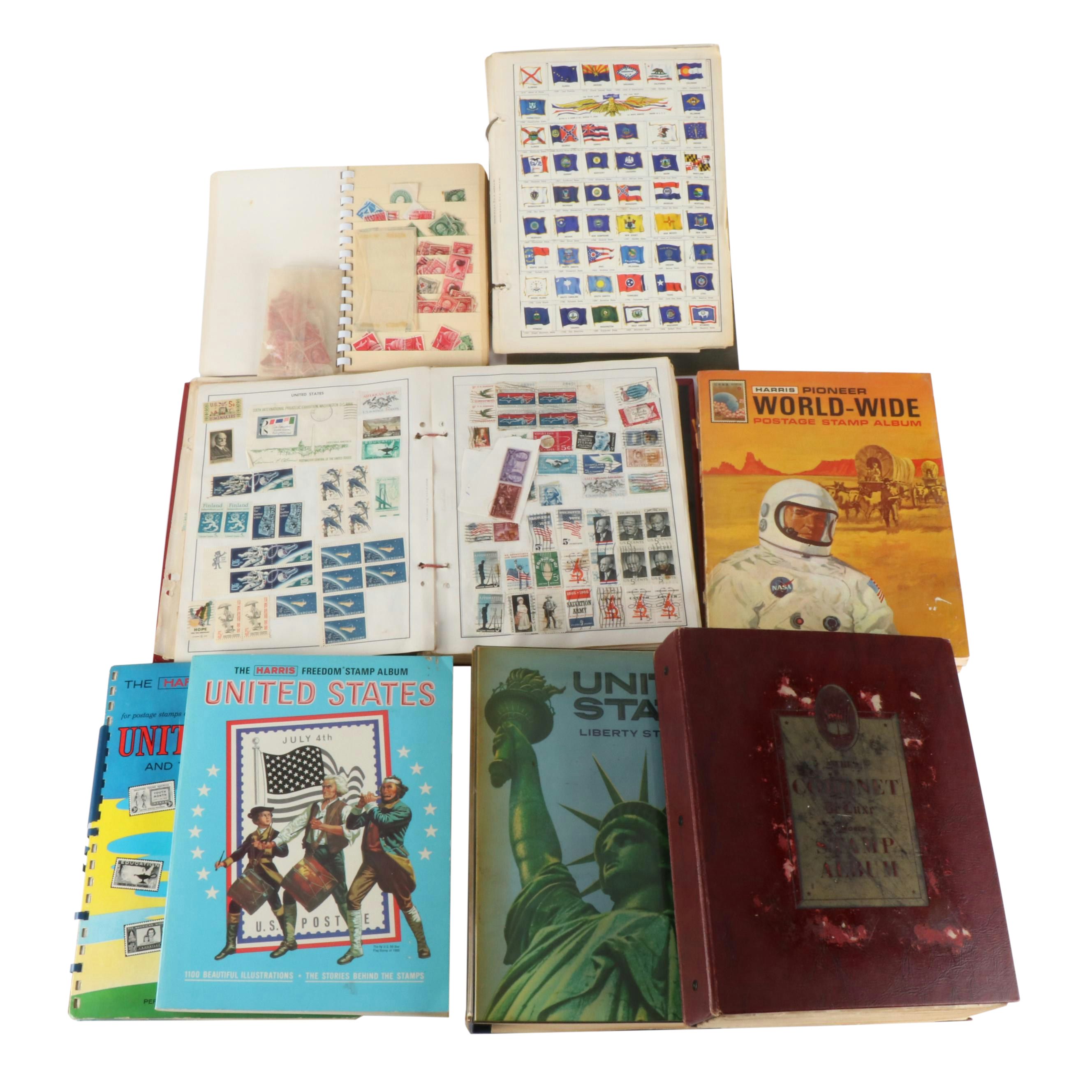 Collection of Nine Stamp Albums and Binders with Used U.S. and Foreign Stamps