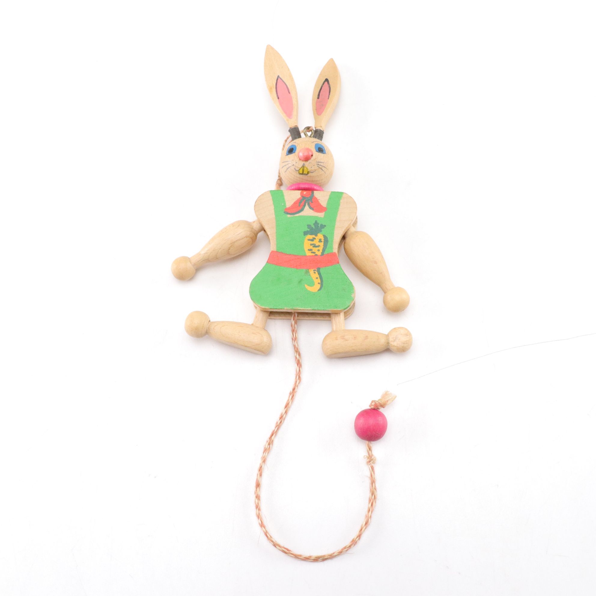 Wooden Jumping Jack Pull String "Easter Bunny" with Cookie Mold and Other Decor