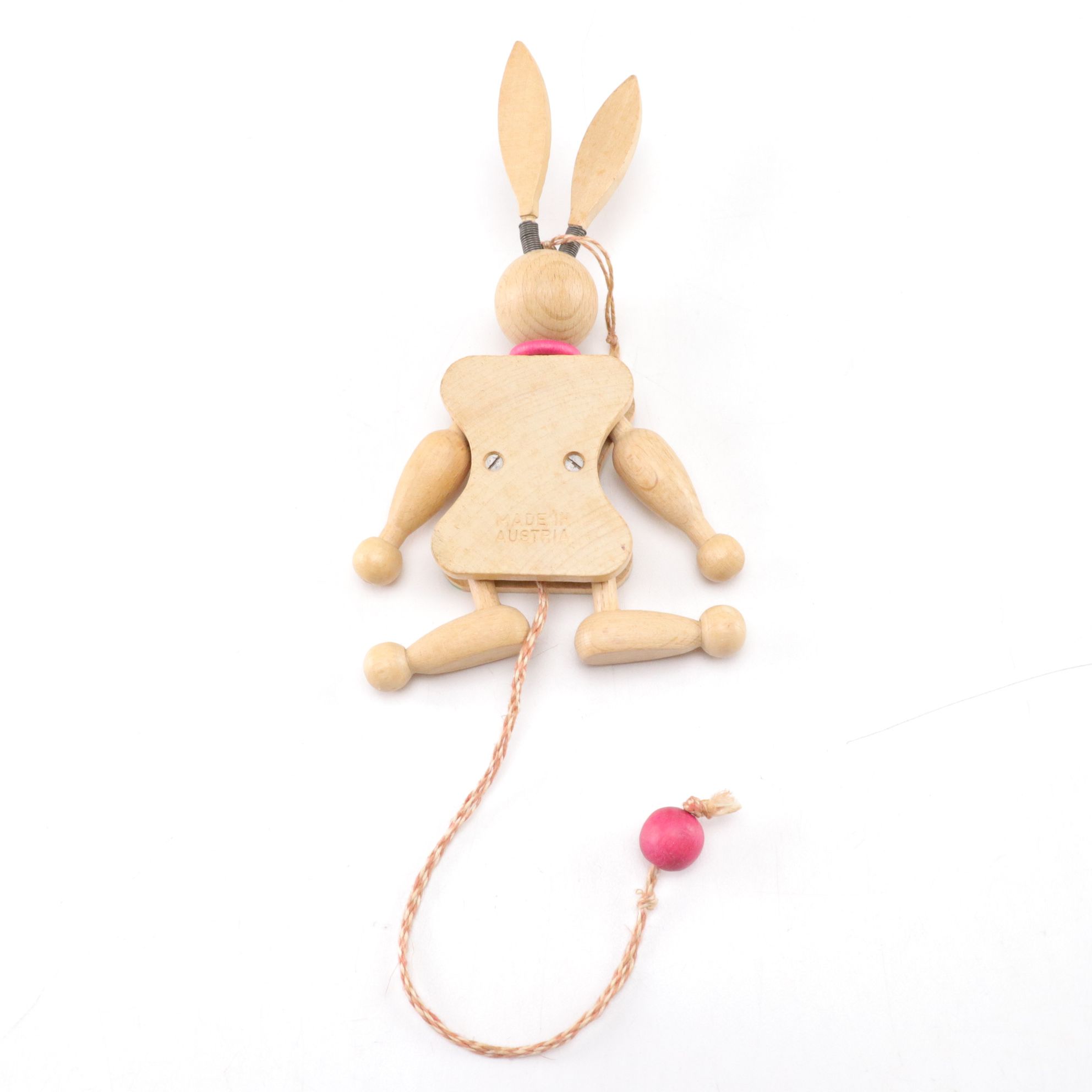 Wooden Jumping Jack Pull String "Easter Bunny" with Cookie Mold and Other Decor