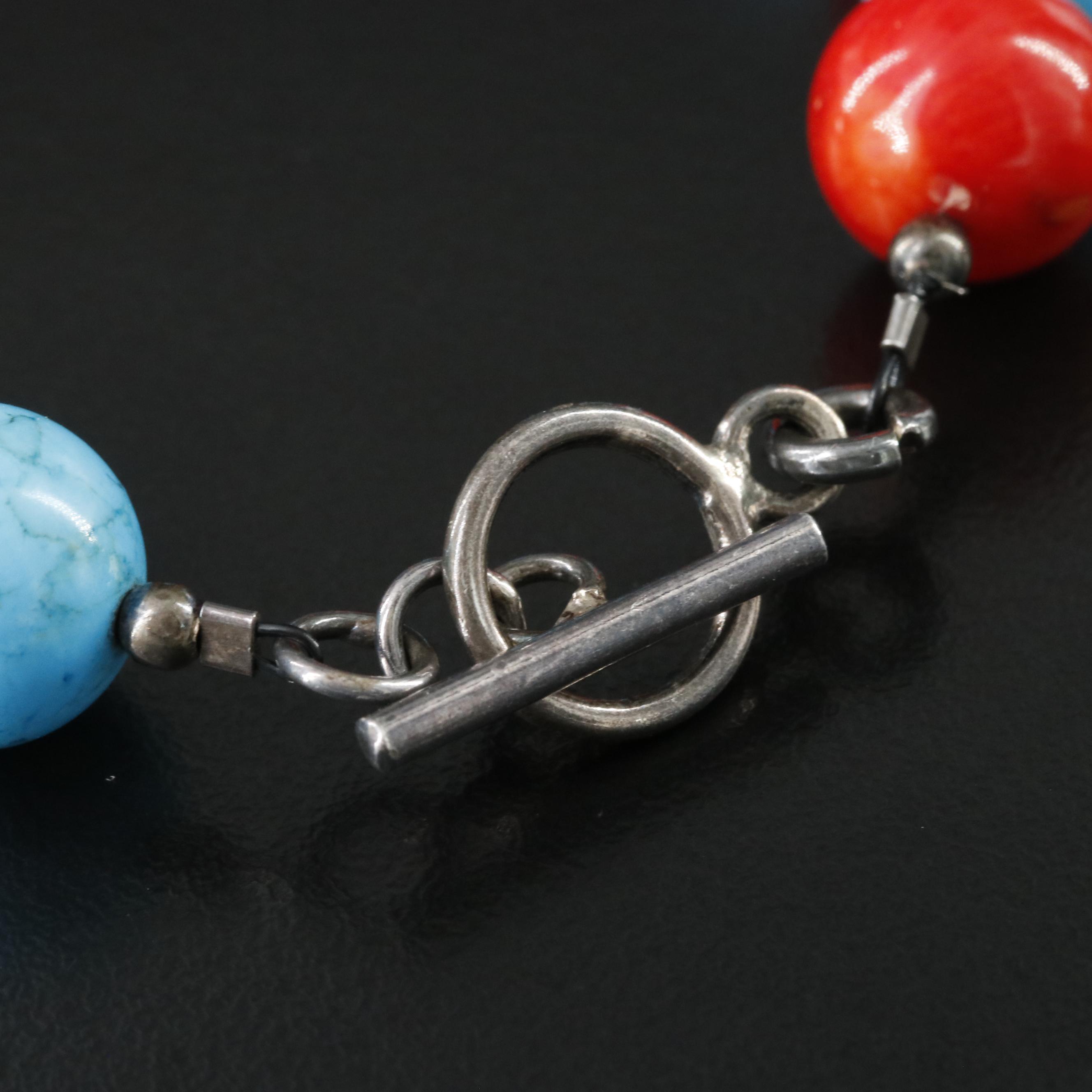 Magnesite and Coral Bead Bracelet with Sterling Clasp