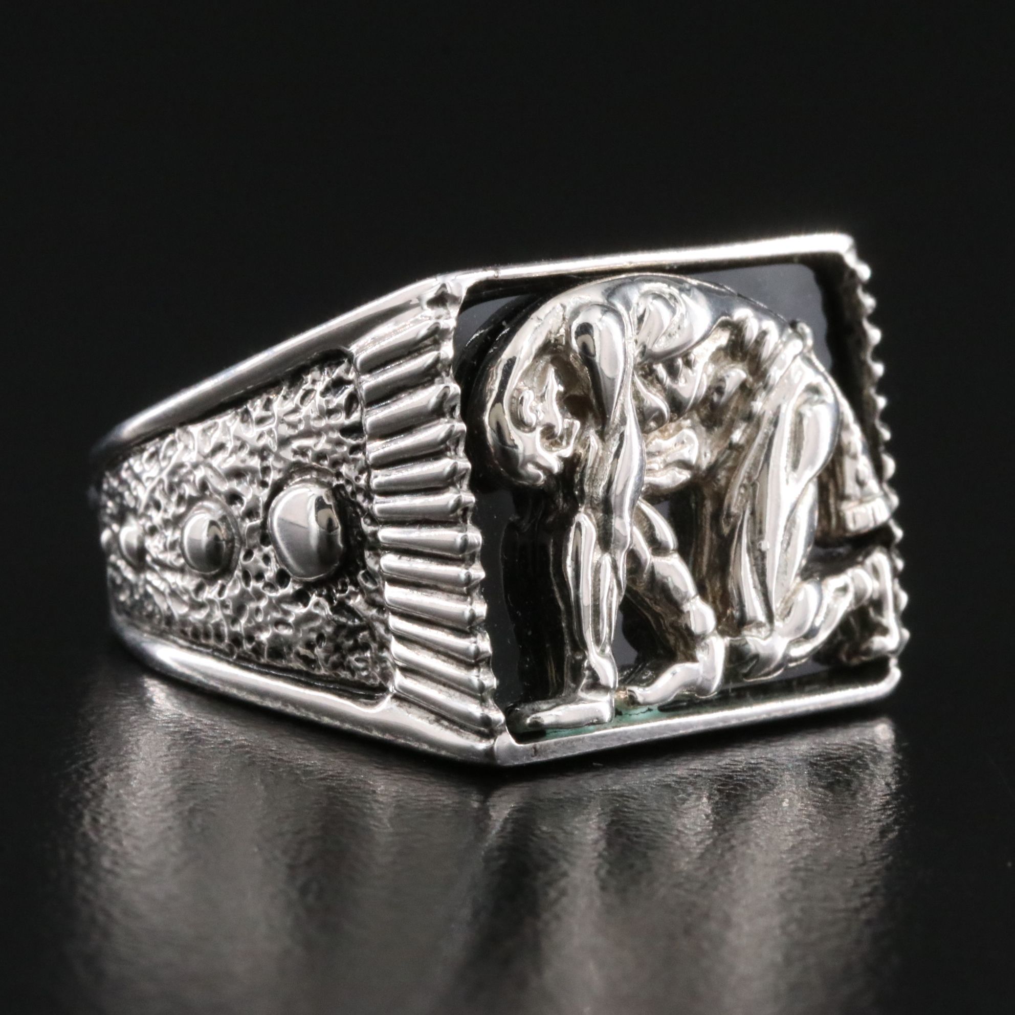 Sevenarts Ltd. Sterling and Black Onyx Erté Samson and Delilah Ring