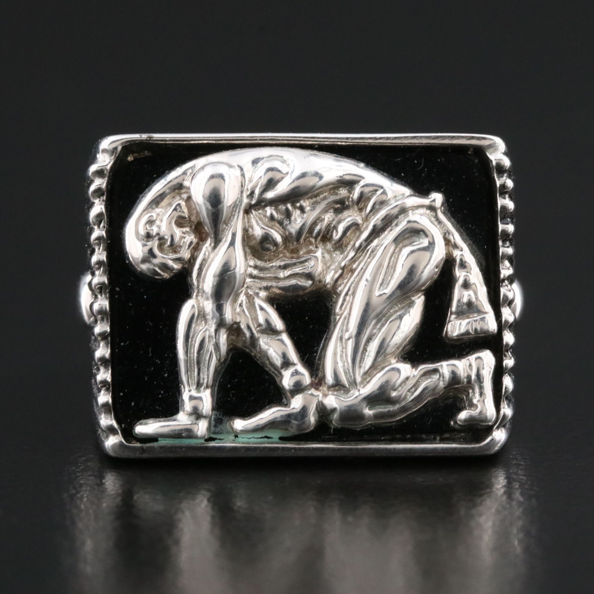 Sevenarts Ltd. Sterling and Black Onyx Erté Samson and Delilah Ring