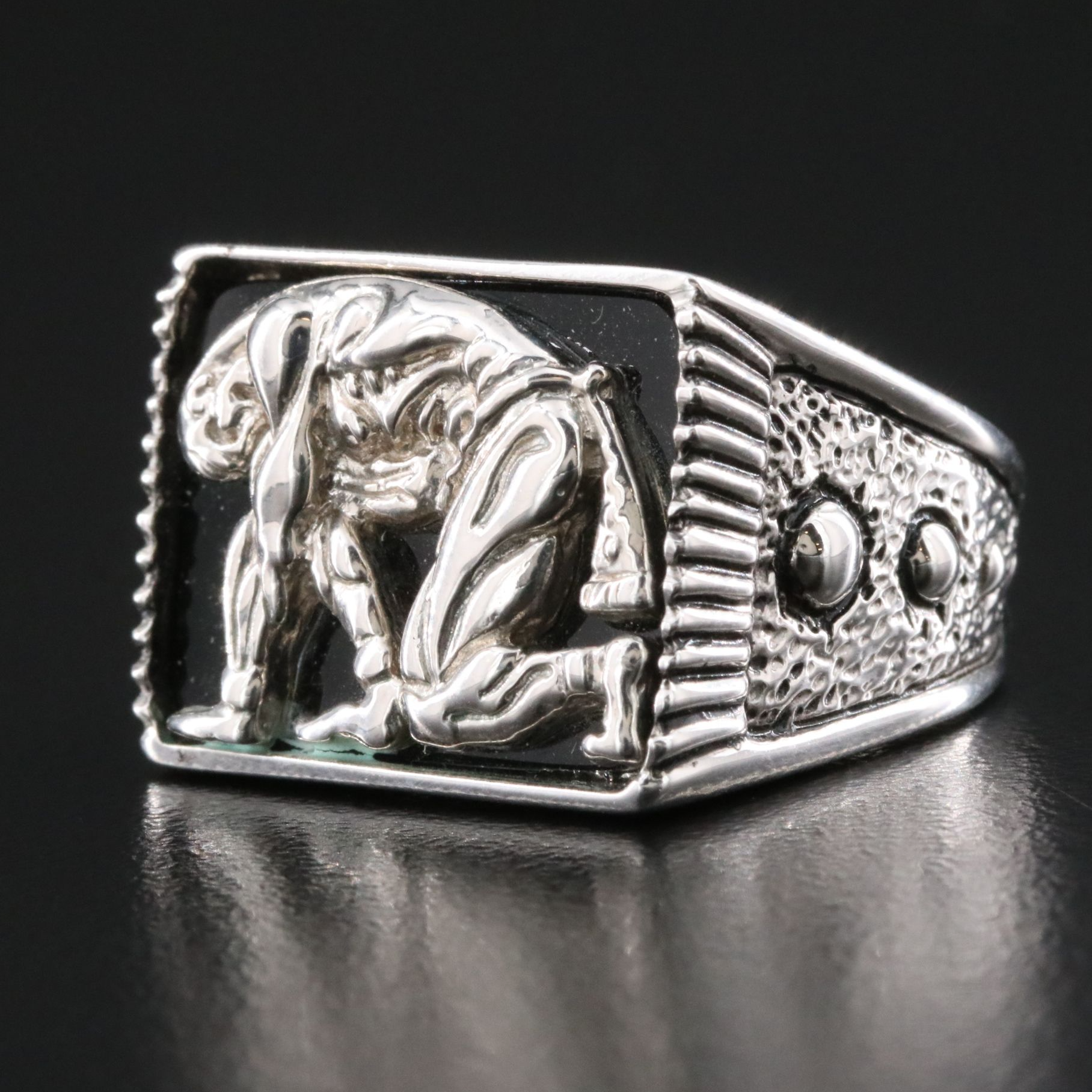 Sevenarts Ltd. Sterling and Black Onyx Erté Samson and Delilah Ring