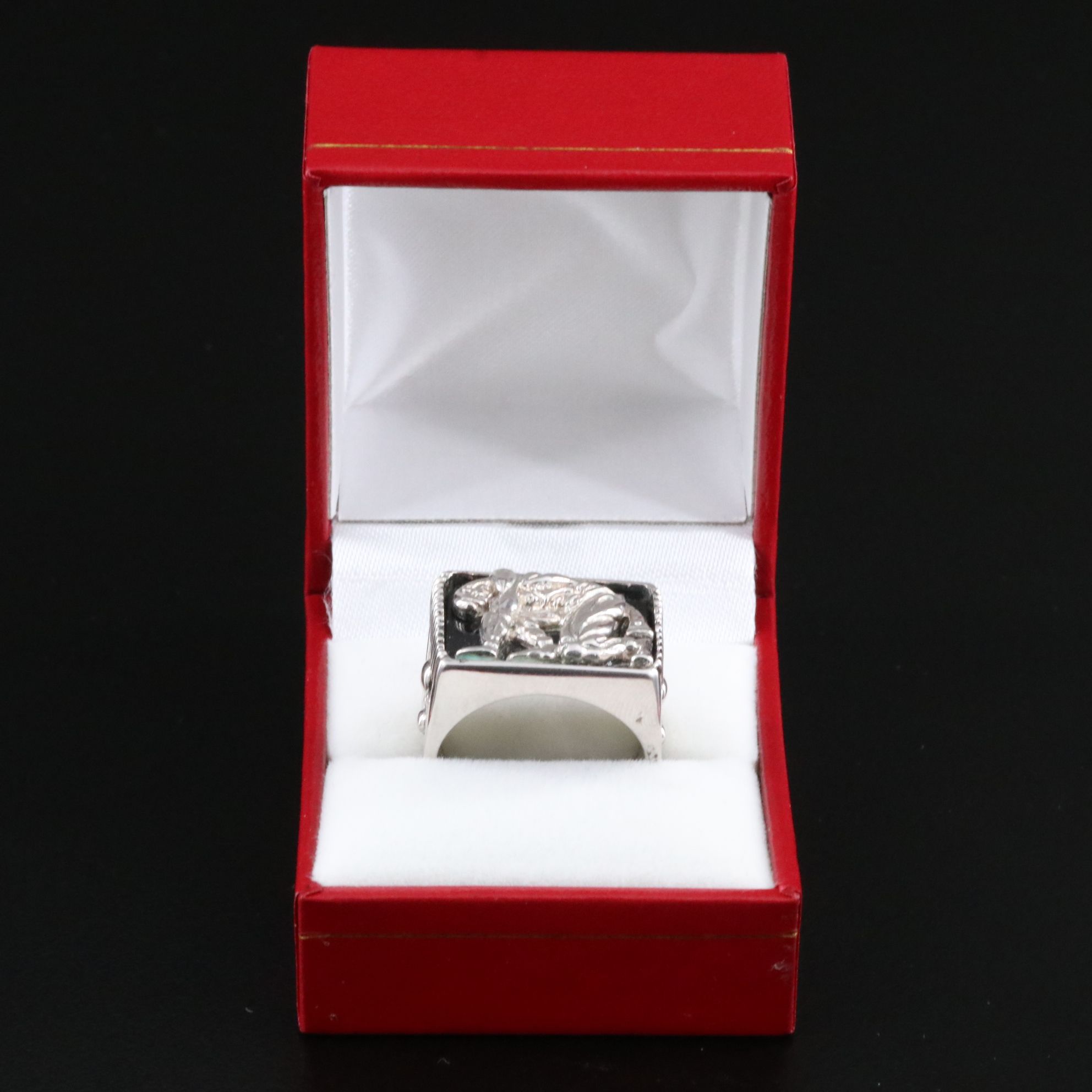 Sevenarts Ltd. Sterling and Black Onyx Erté Samson and Delilah Ring