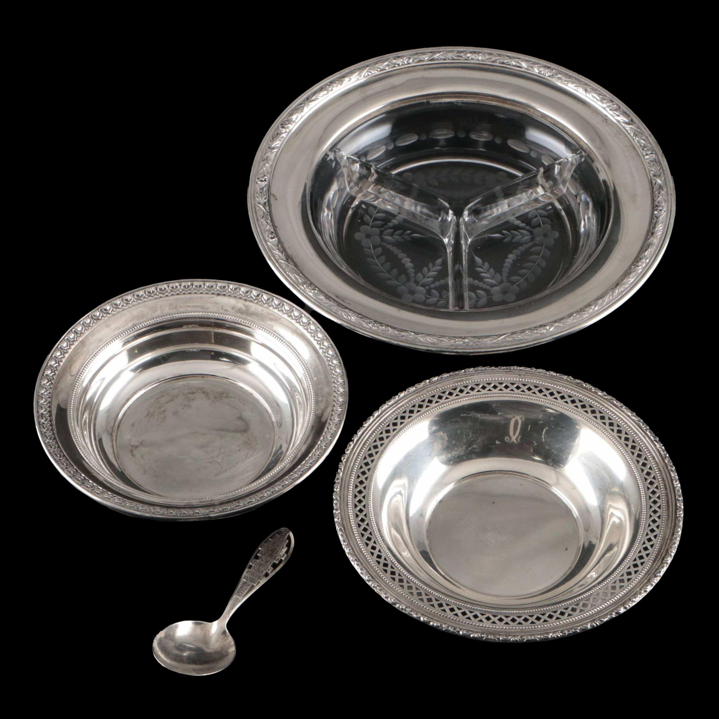 American Sterling Silver Bowls and Baby Spoon, Early to Mid 20th Century