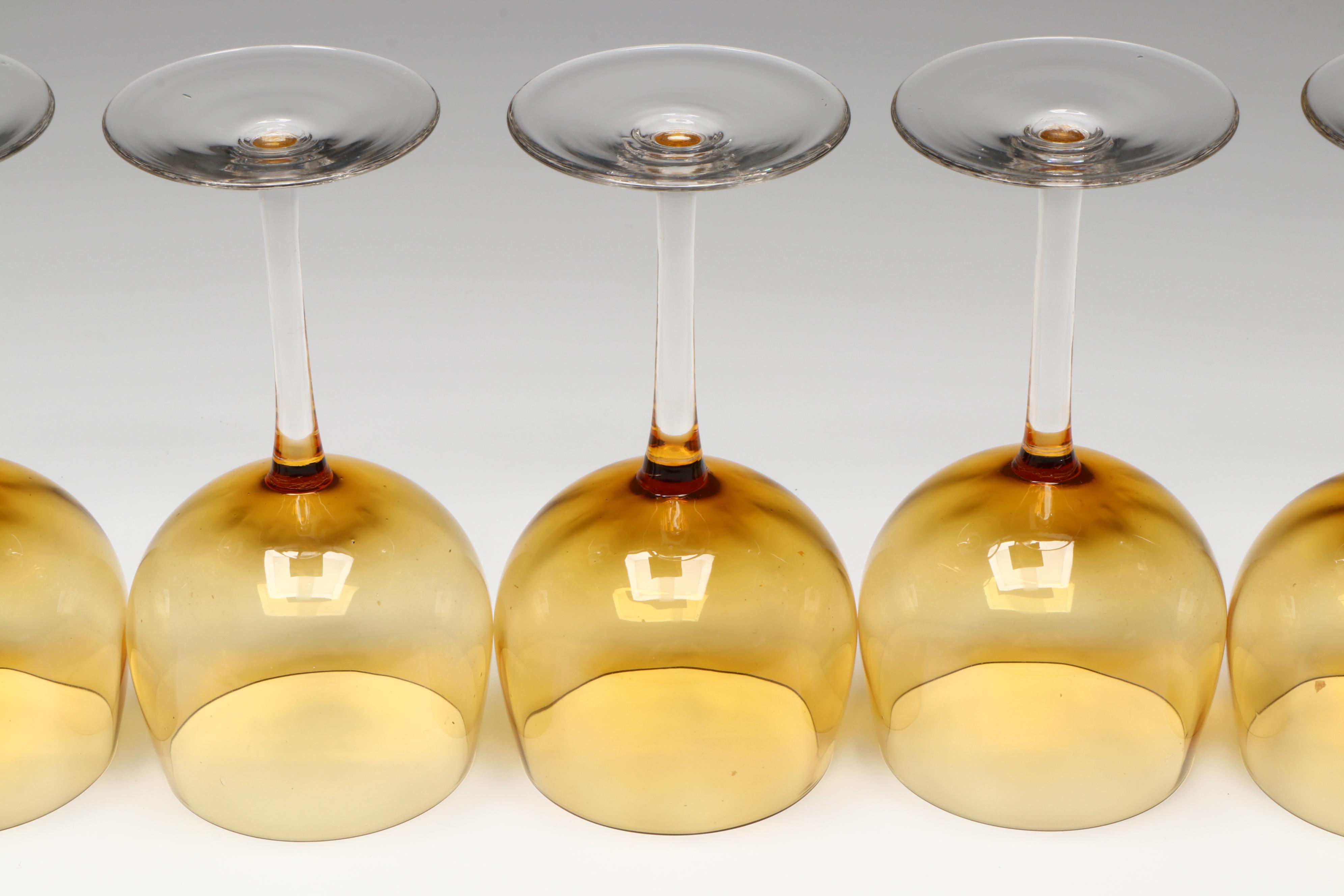 Amber and Clear Stem Wine Glasses with Bohemian Cut Glass Vase