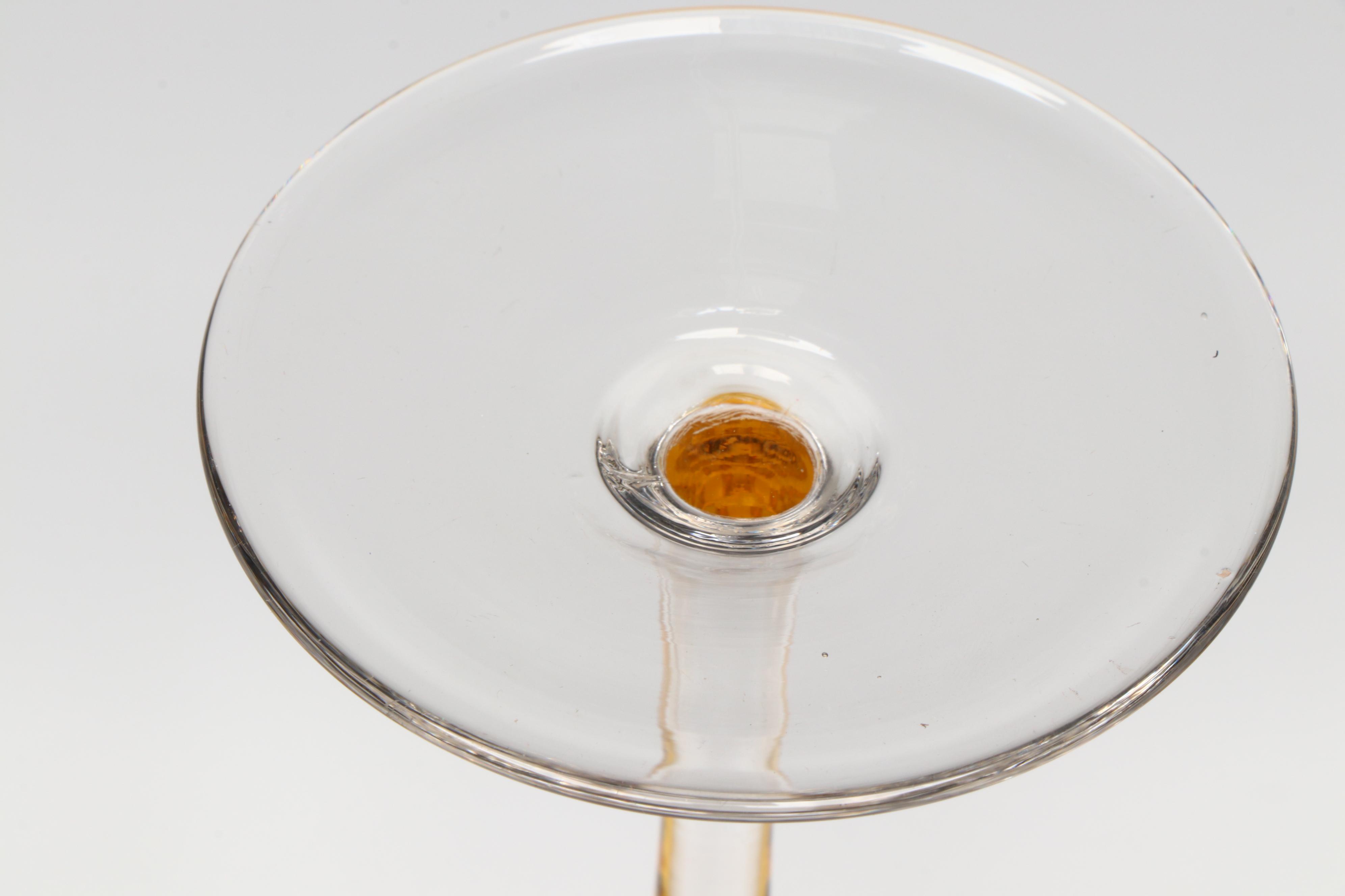 Amber and Clear Stem Wine Glasses with Bohemian Cut Glass Vase