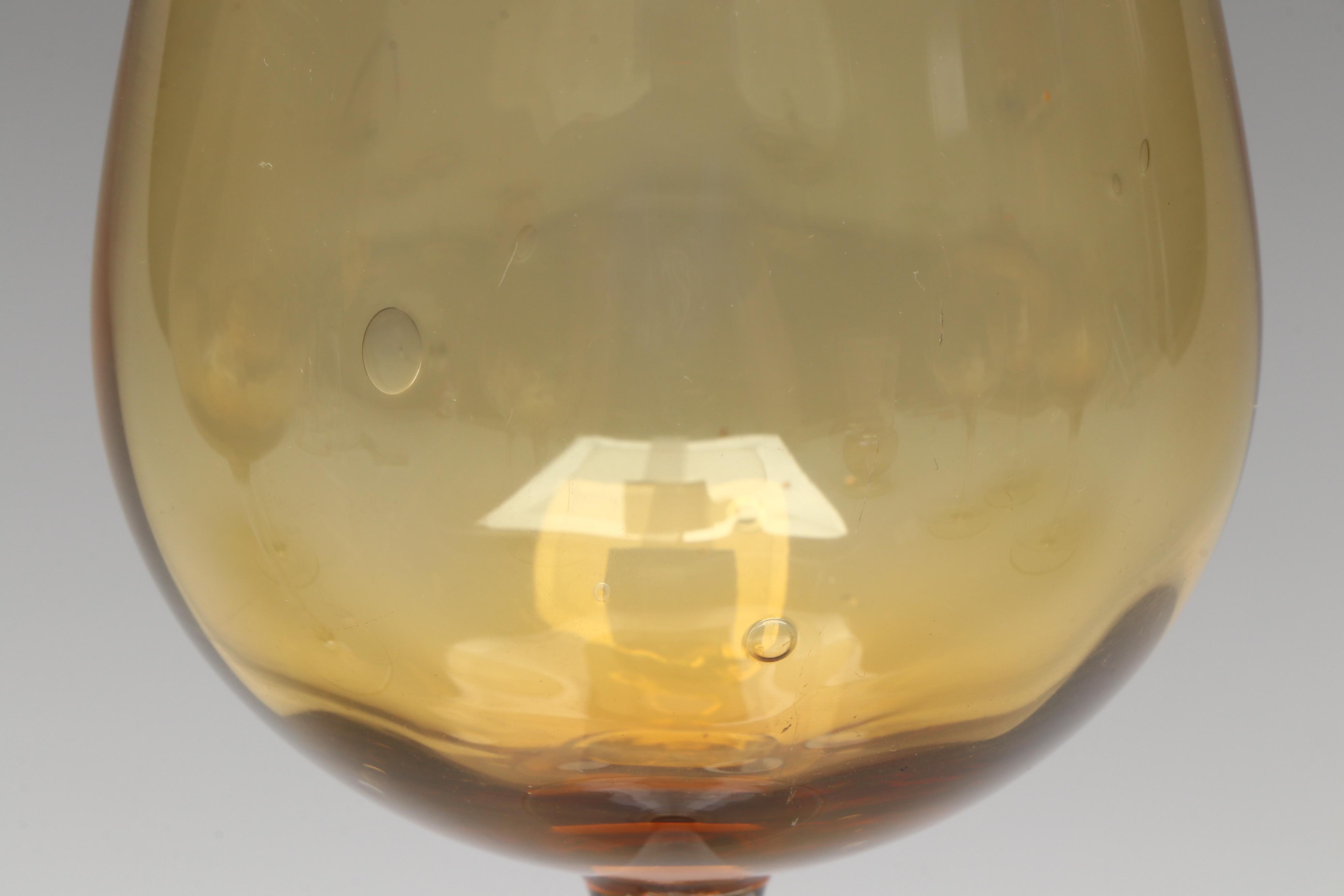 Amber and Clear Stem Wine Glasses with Bohemian Cut Glass Vase