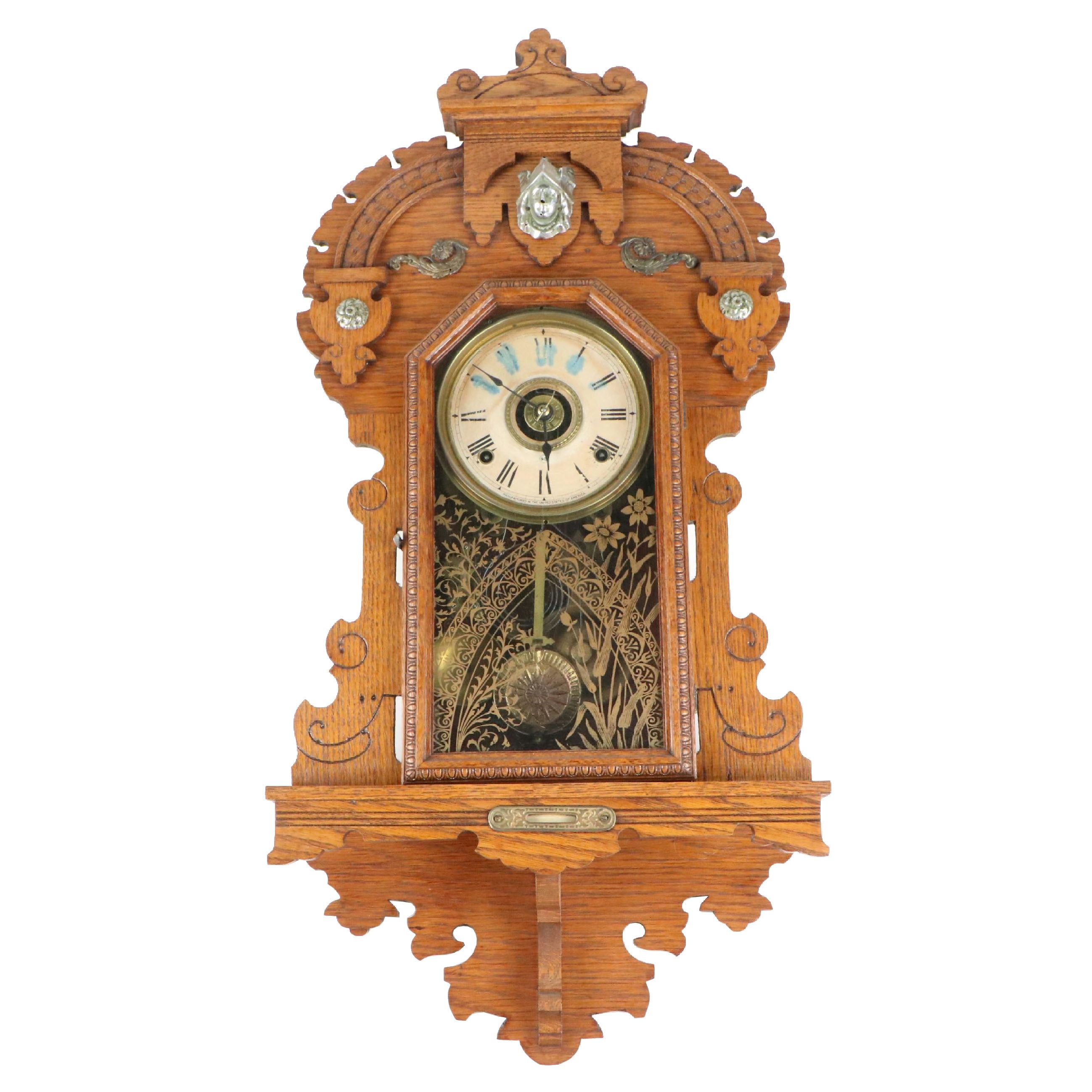 Seth Thomas "Cathedral Gong" Eight Day Oak Wall Clock, Late 19th Century