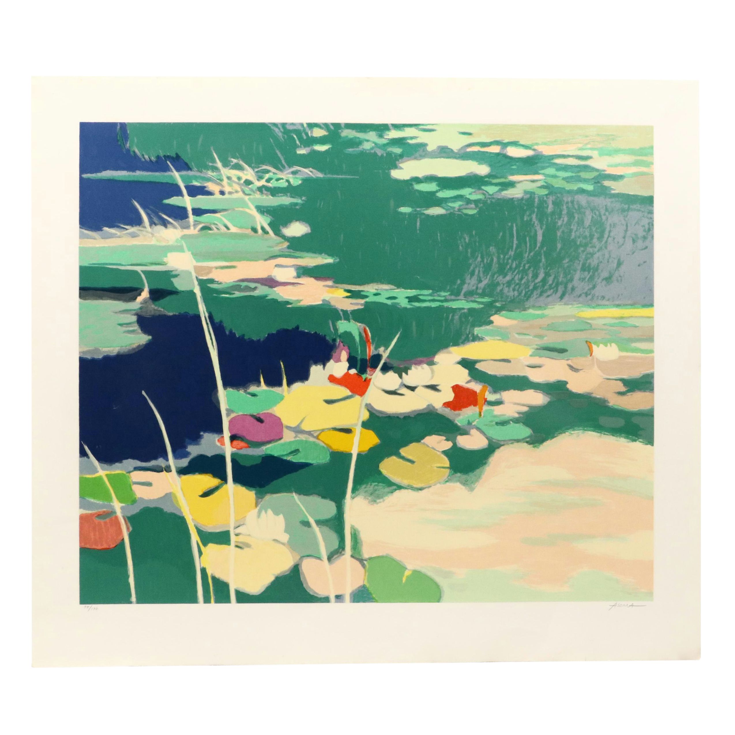 Tadashi Asoma Serigraph "Lilies Afloat"