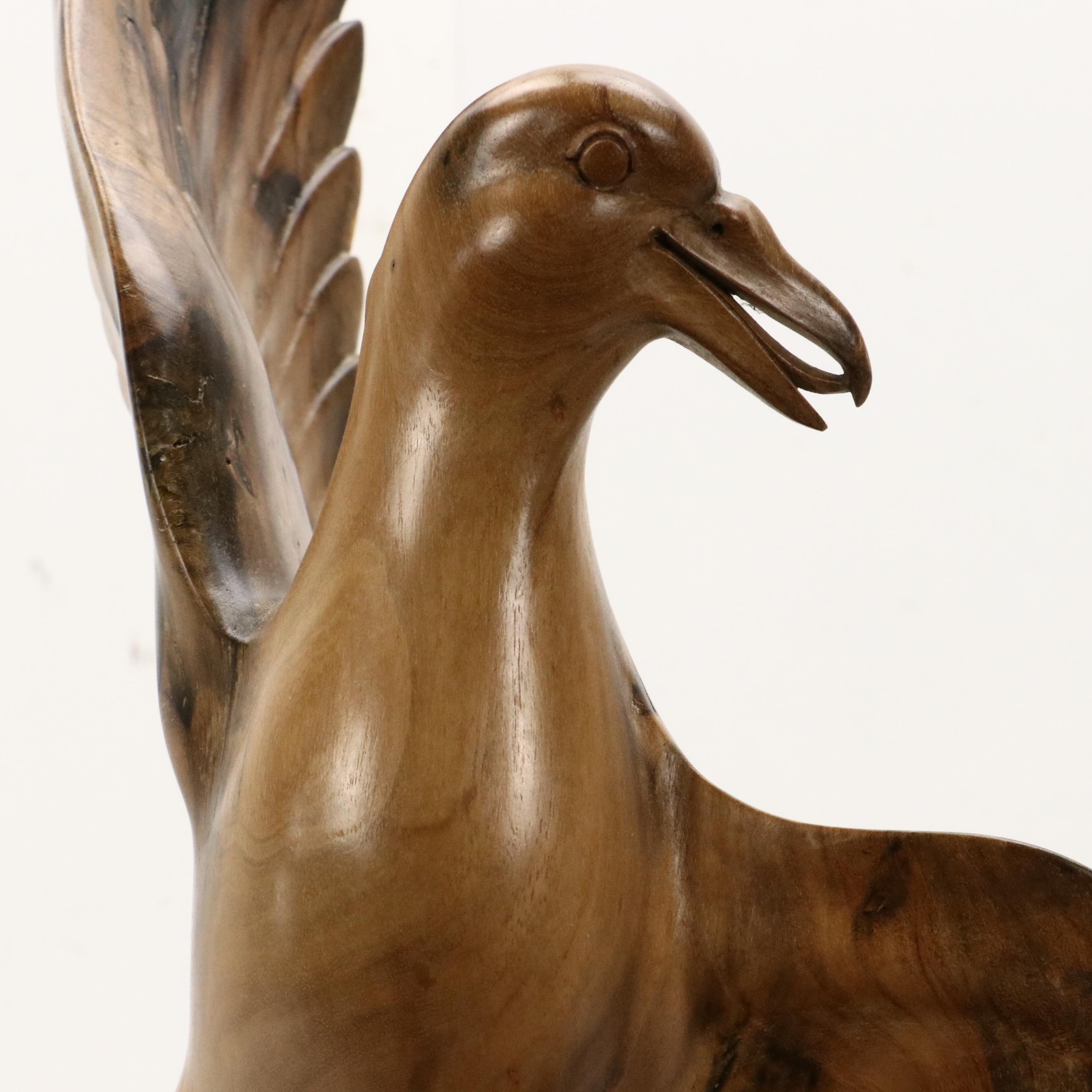 Hand-Carved Hibiscus Wood Sculpture of Seagulls
