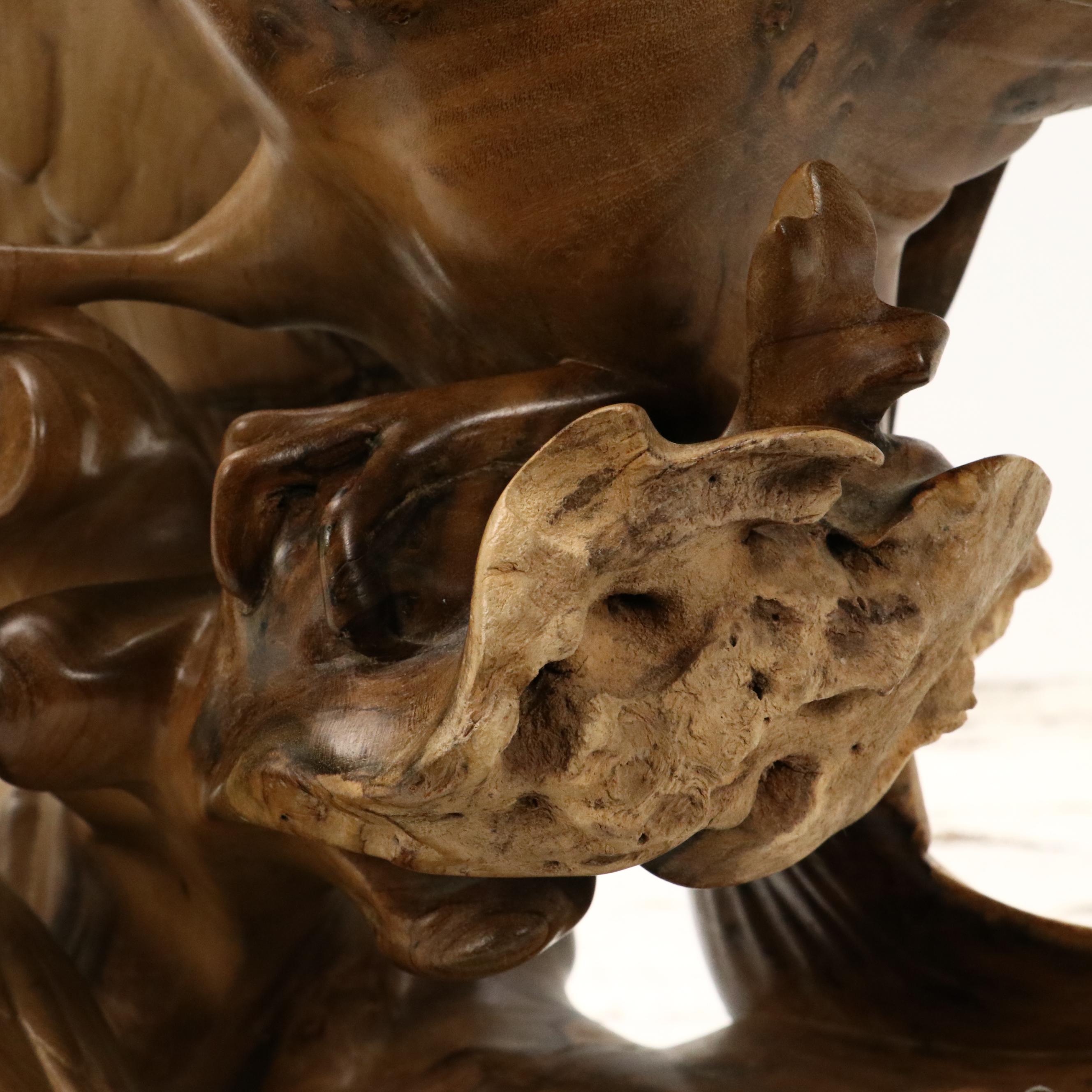 Hand-Carved Hibiscus Wood Sculpture of Seagulls