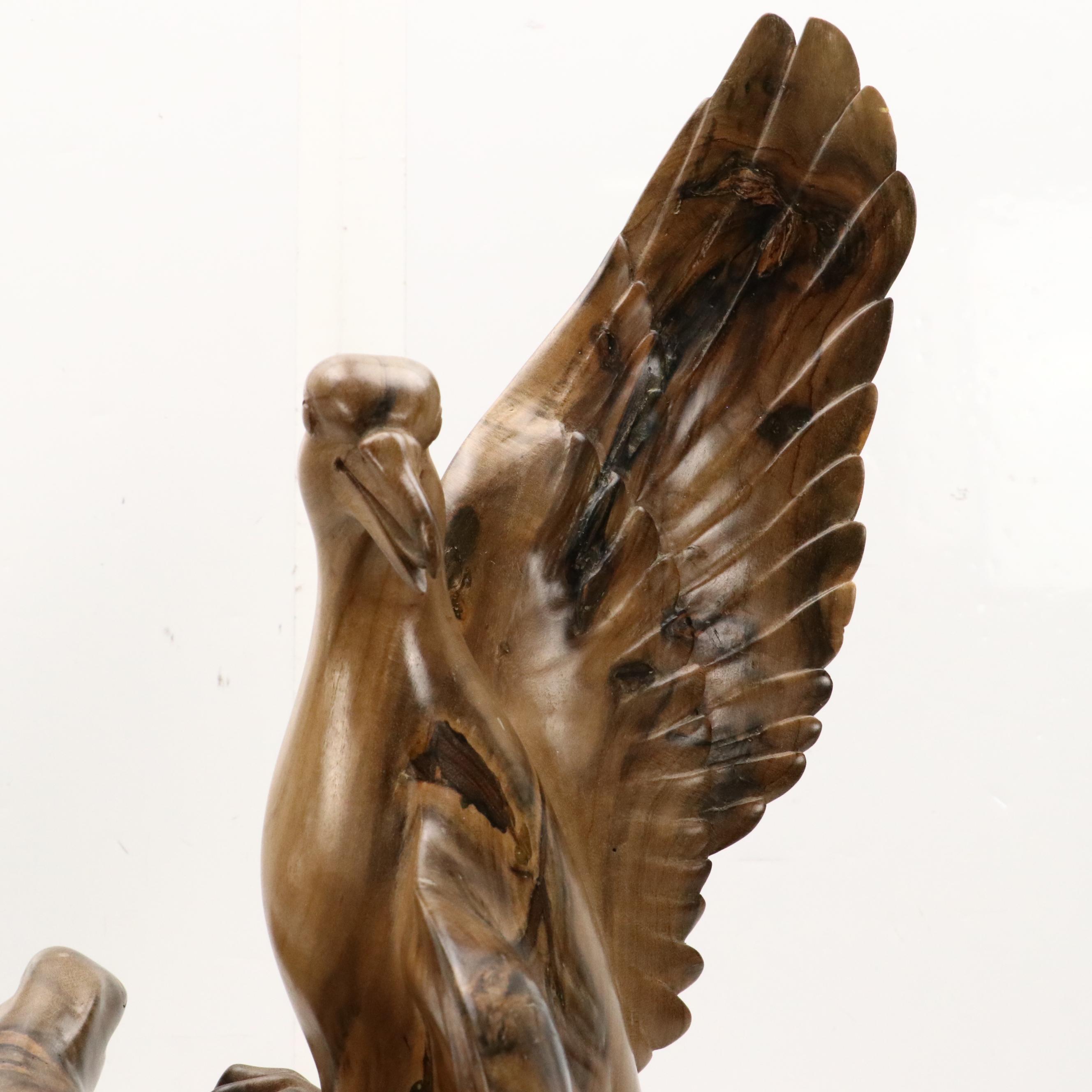 Hand-Carved Hibiscus Wood Sculpture of Seagulls