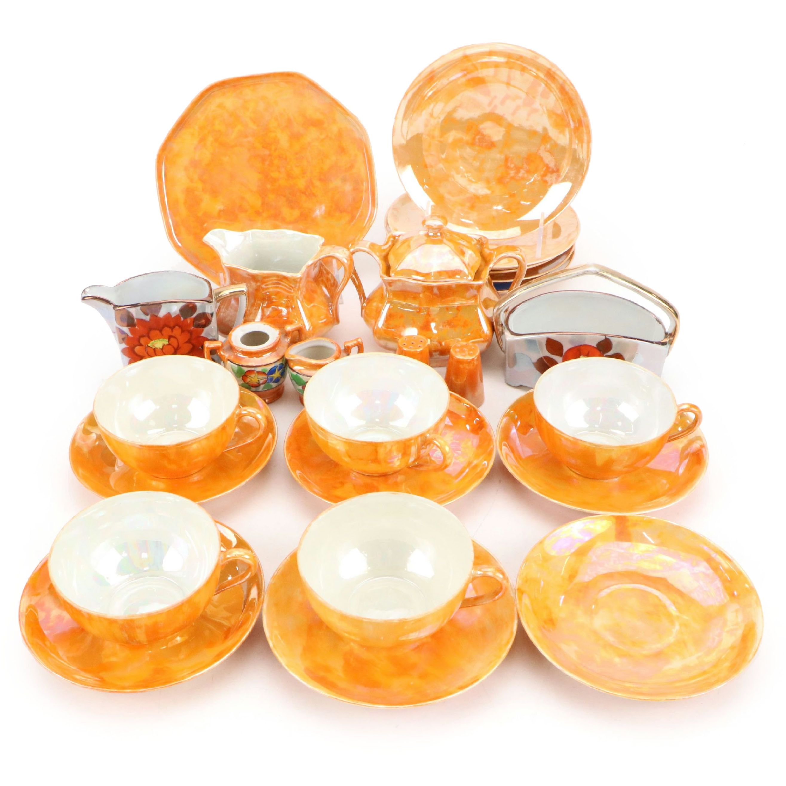 Japanese Takito Creamer and Sugar with Other Lusterware Dishes and Décor