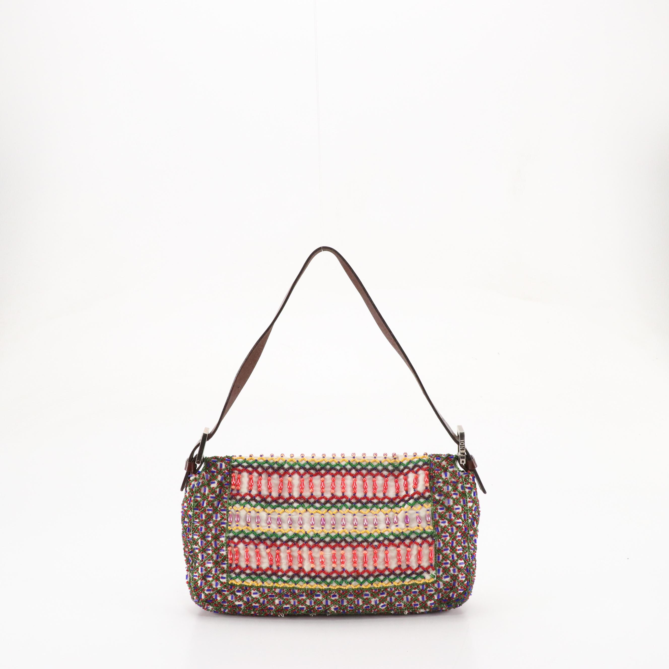 Fendi Beaded Baguette Bag with Leather Trim