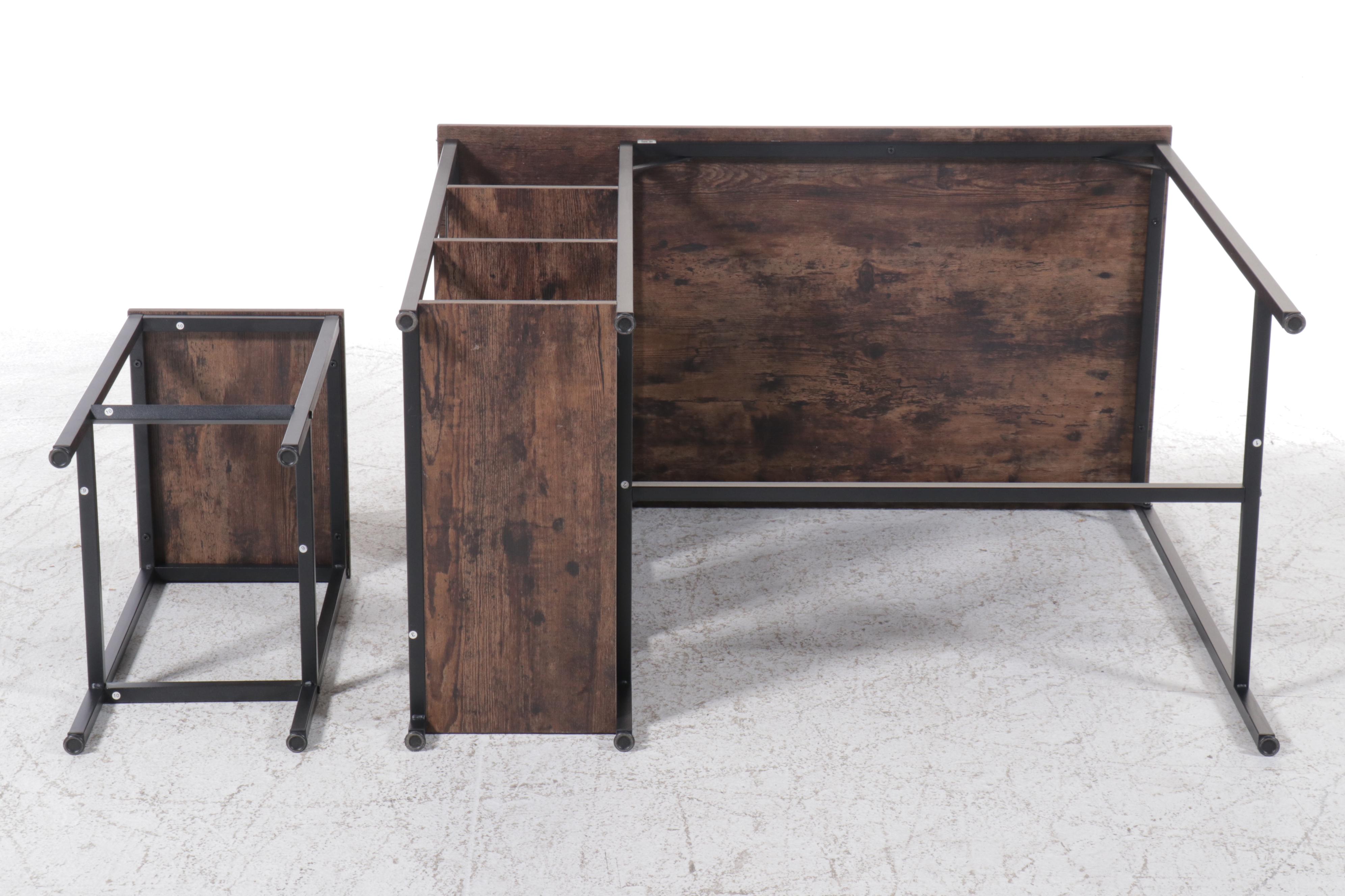 HomCom Contemporary Industrial Style Wood and Metal Kitchen Table and Stools