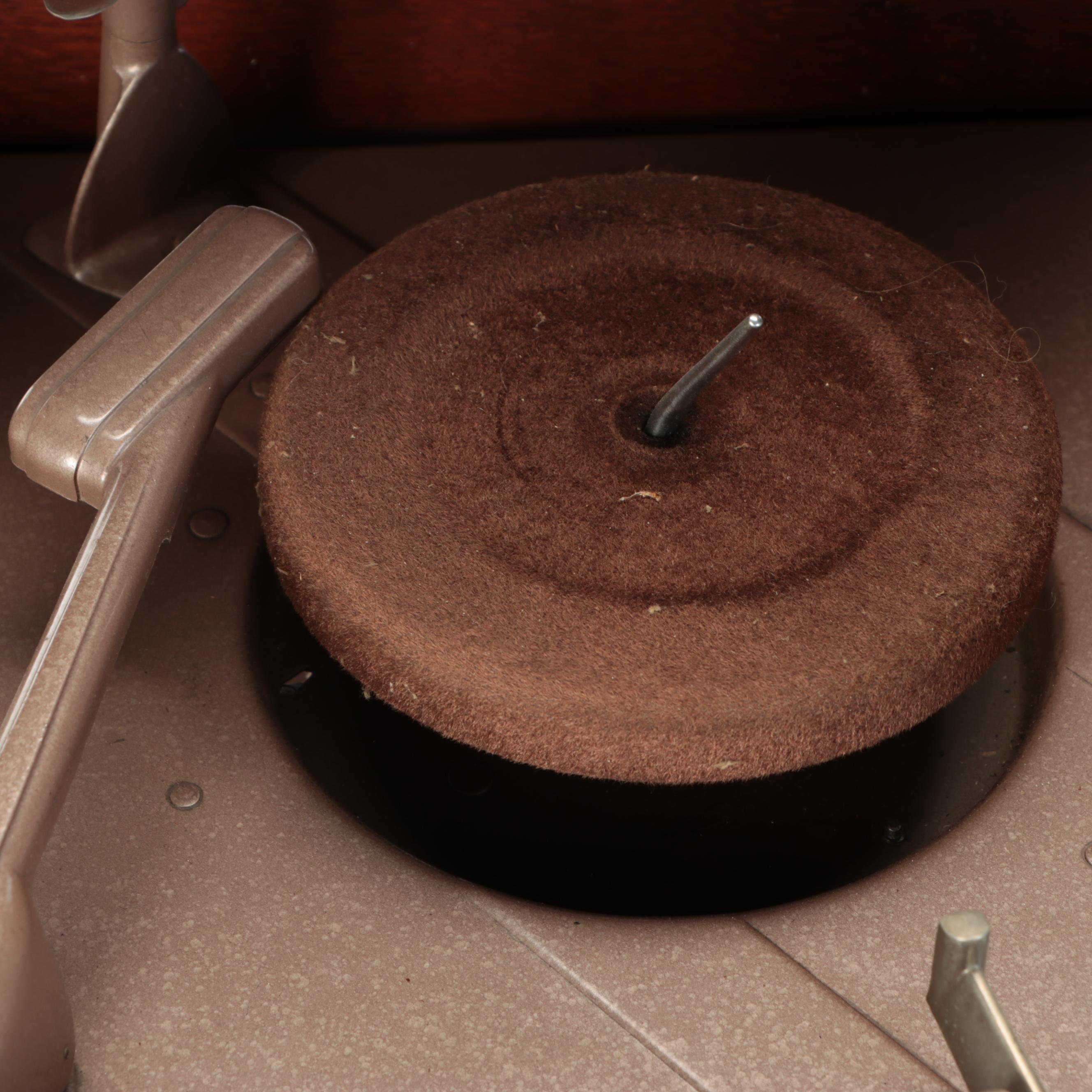 Philco Art Deco Style Wood Tabletop Record Player and Tube Radio, 1940s