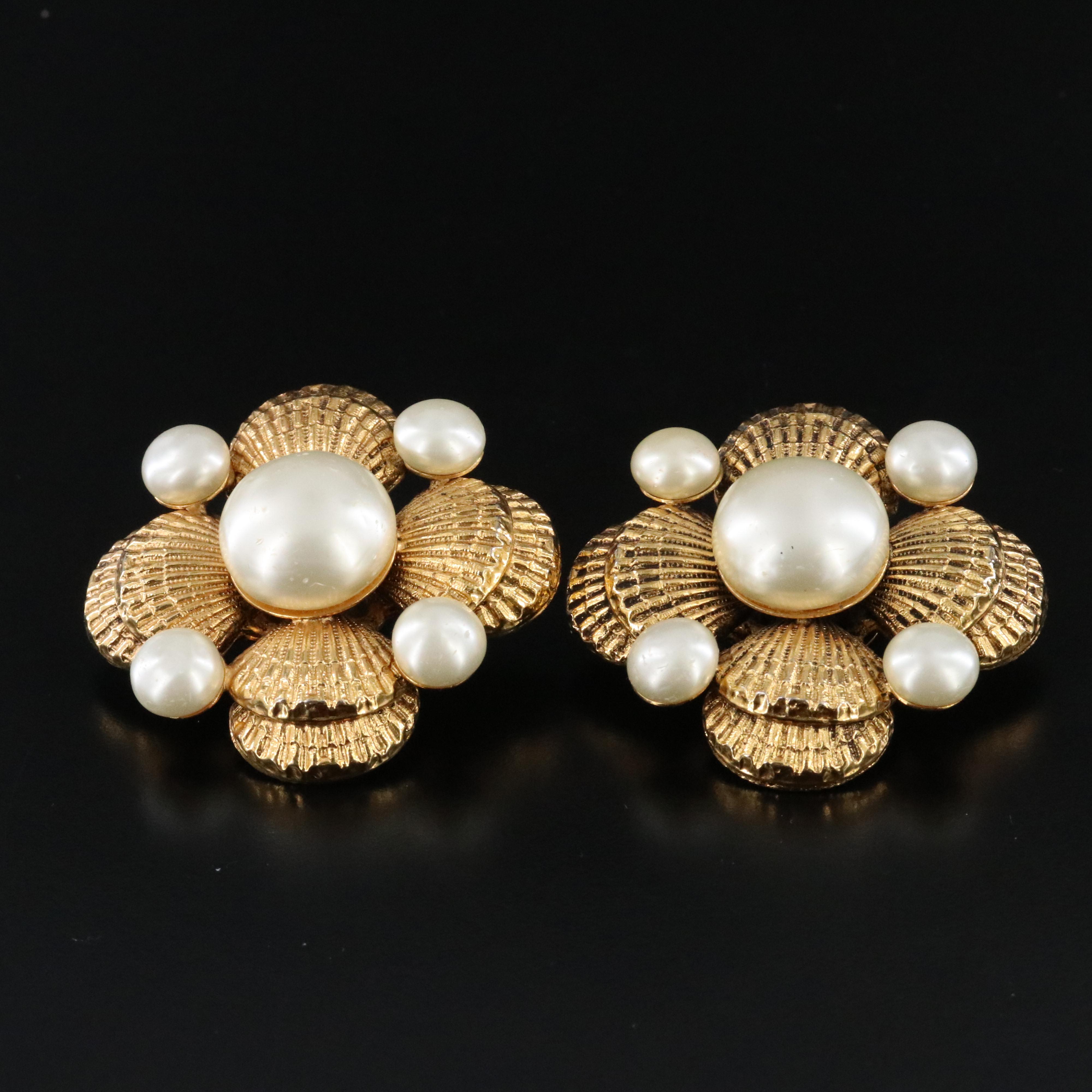 Chanel Glass Pearl Clip Earrings Vintage