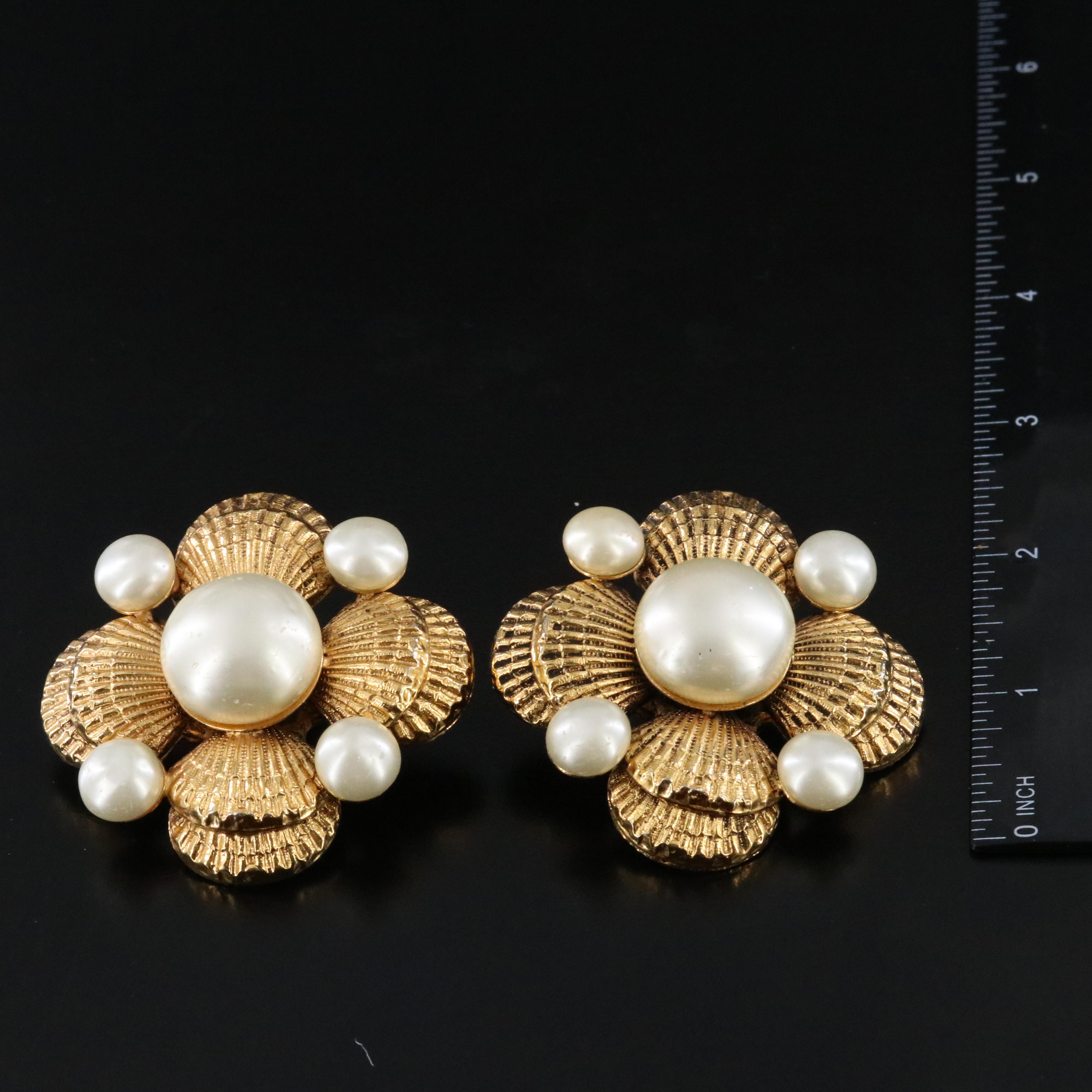 Chanel Glass Pearl Clip Earrings Vintage
