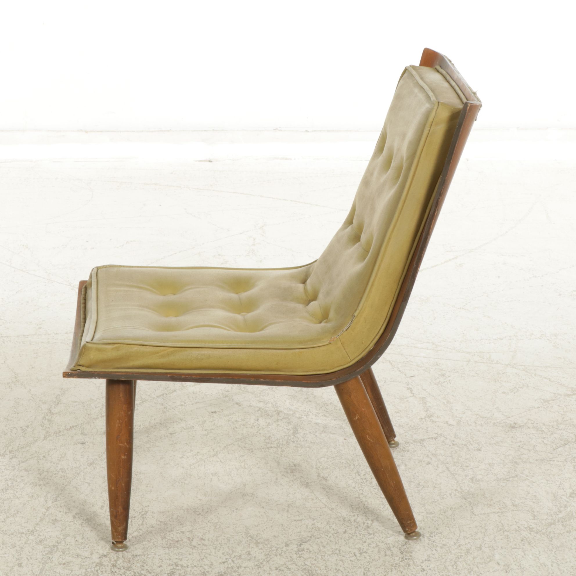Mid Century Modern Green Vinyl Scoop Lounge Chair, Mid 20th Century
