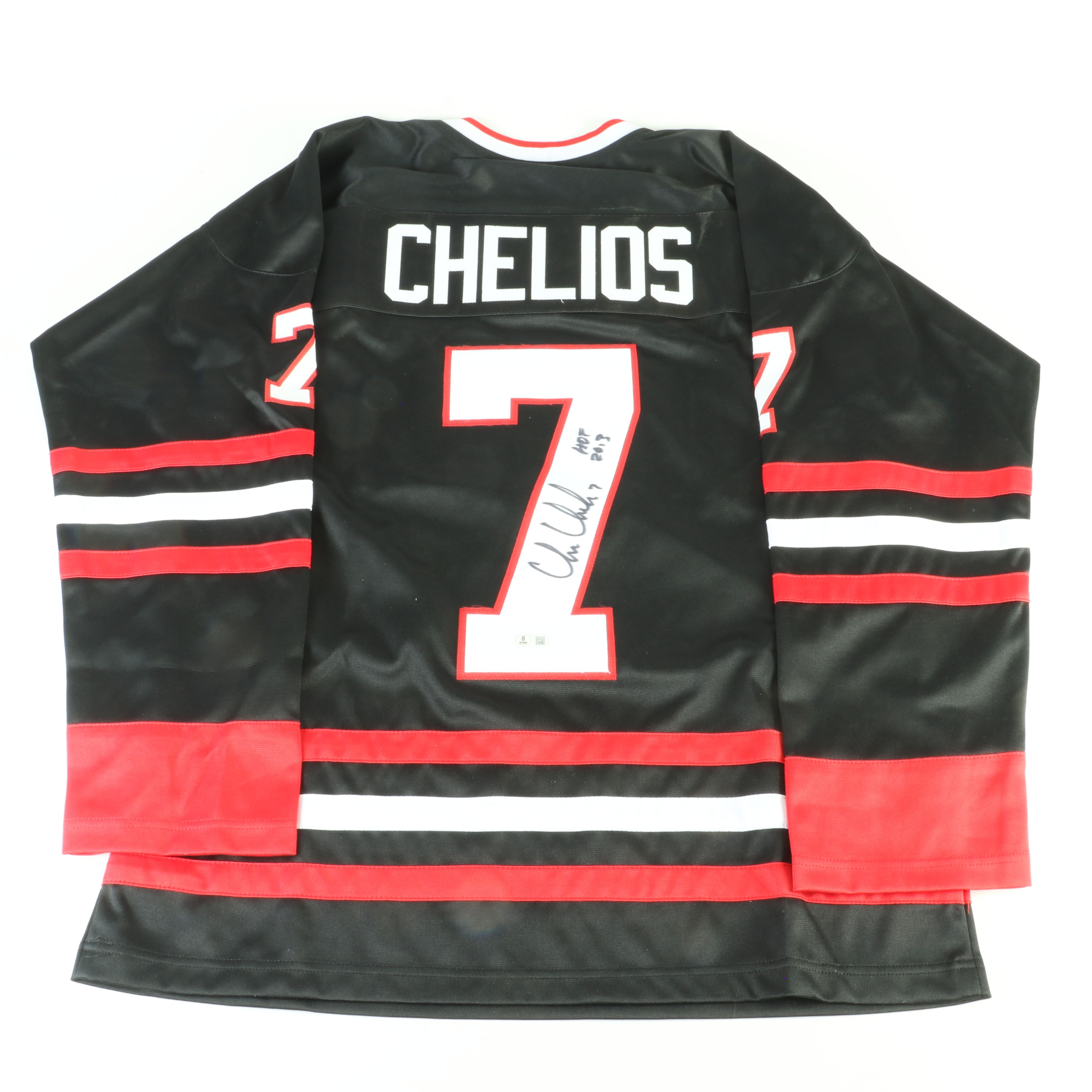 Chris Chelios Signed “HOF 2013” Chicago Blackhawks Hockey Jersey, Beckett
