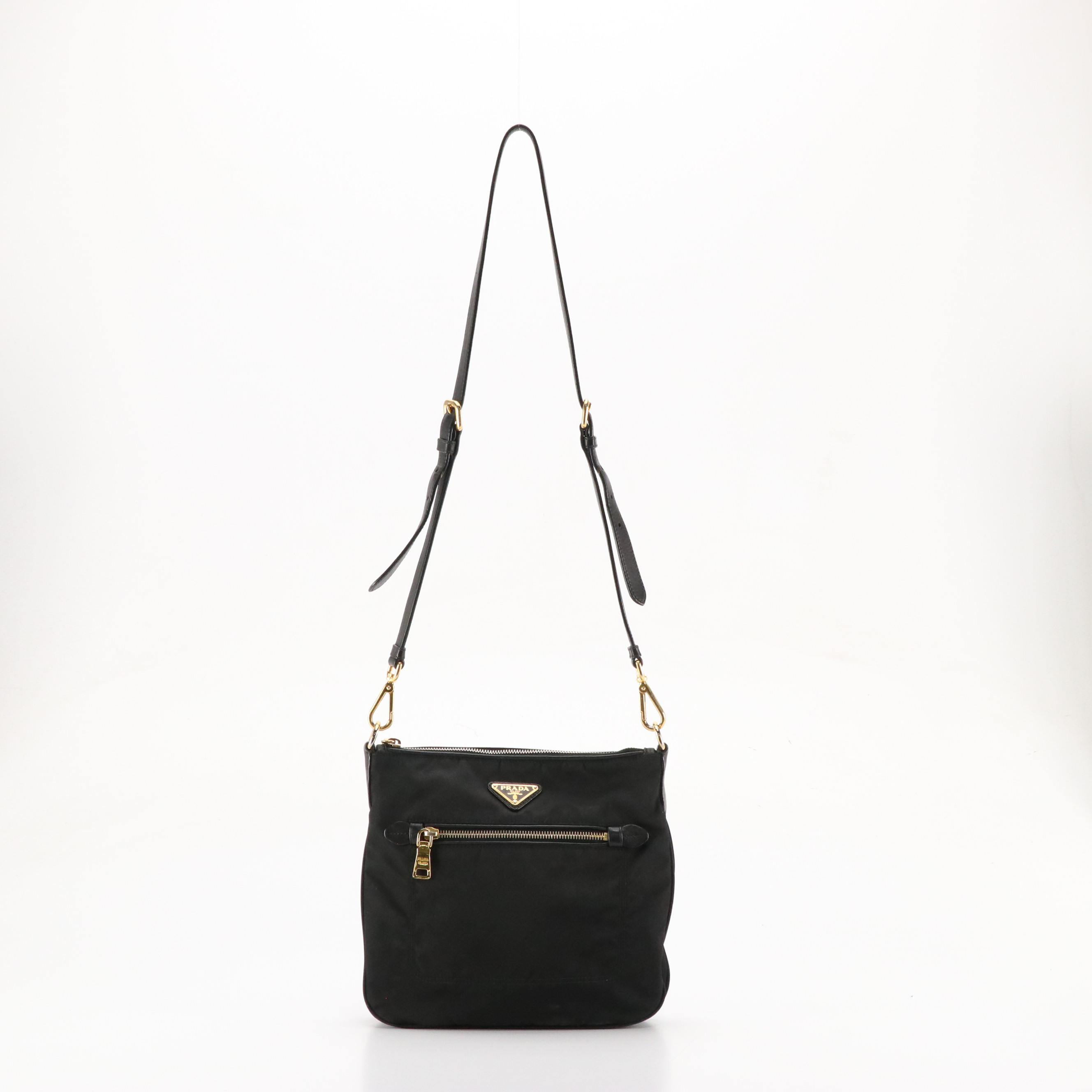 Prada Flat Crossbody Bag in Black Nylon and Leather
