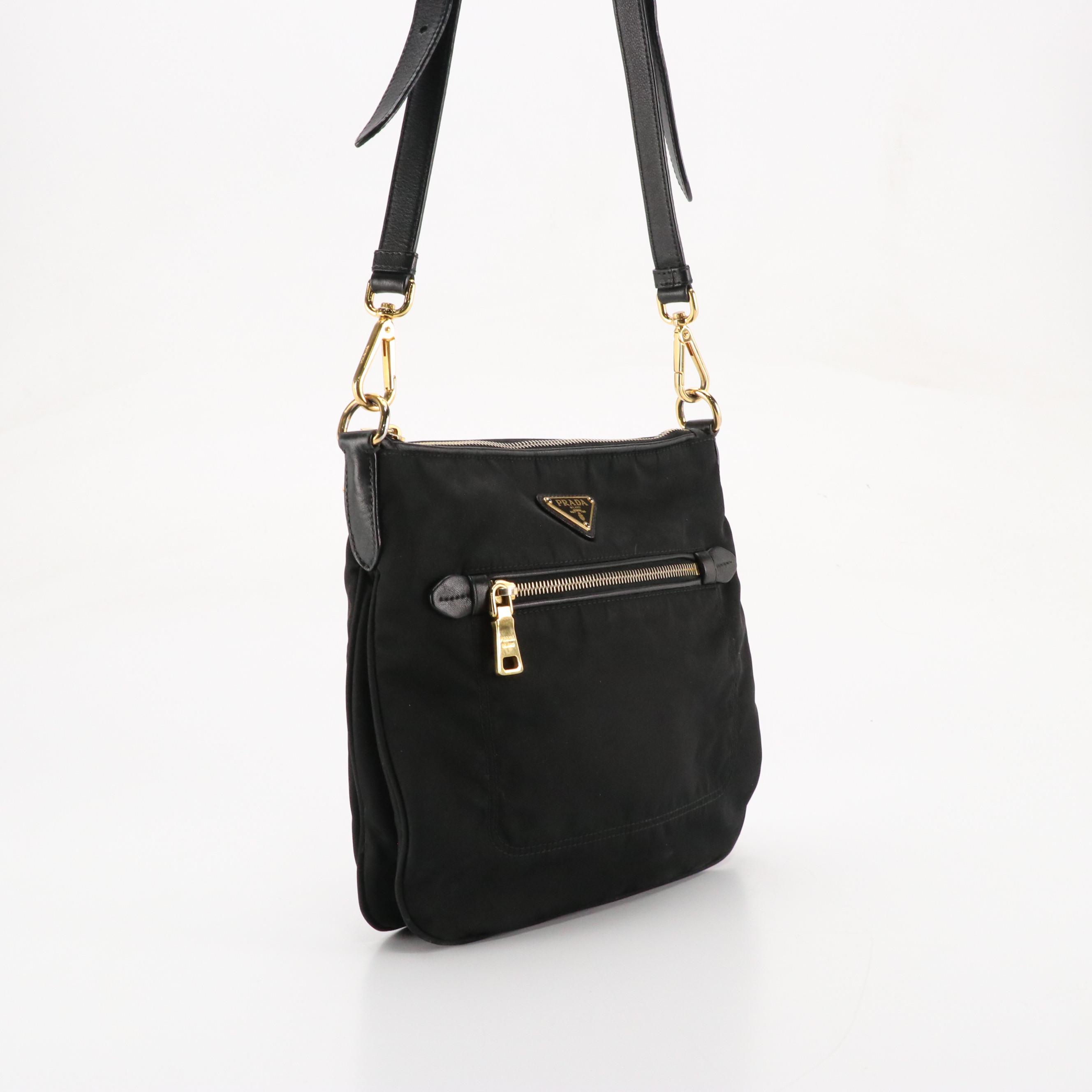 Prada Flat Crossbody Bag in Black Nylon and Leather