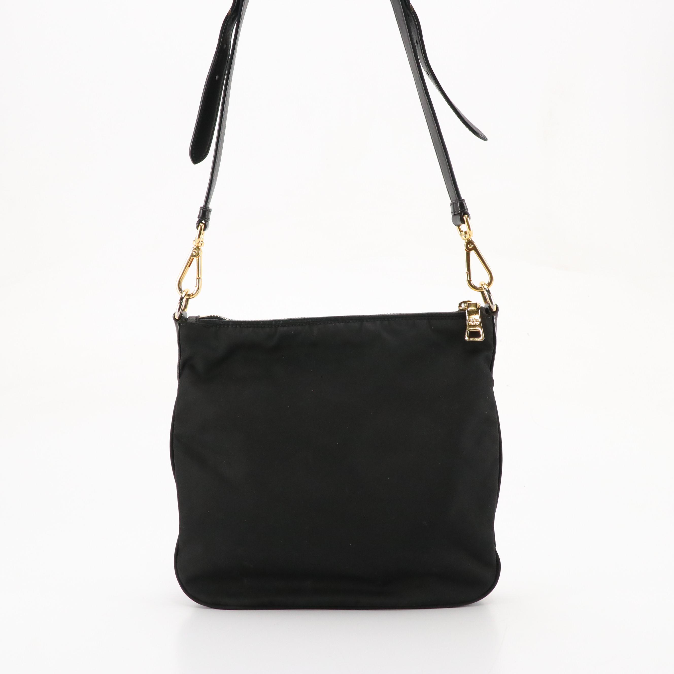 Prada Flat Crossbody Bag in Black Nylon and Leather