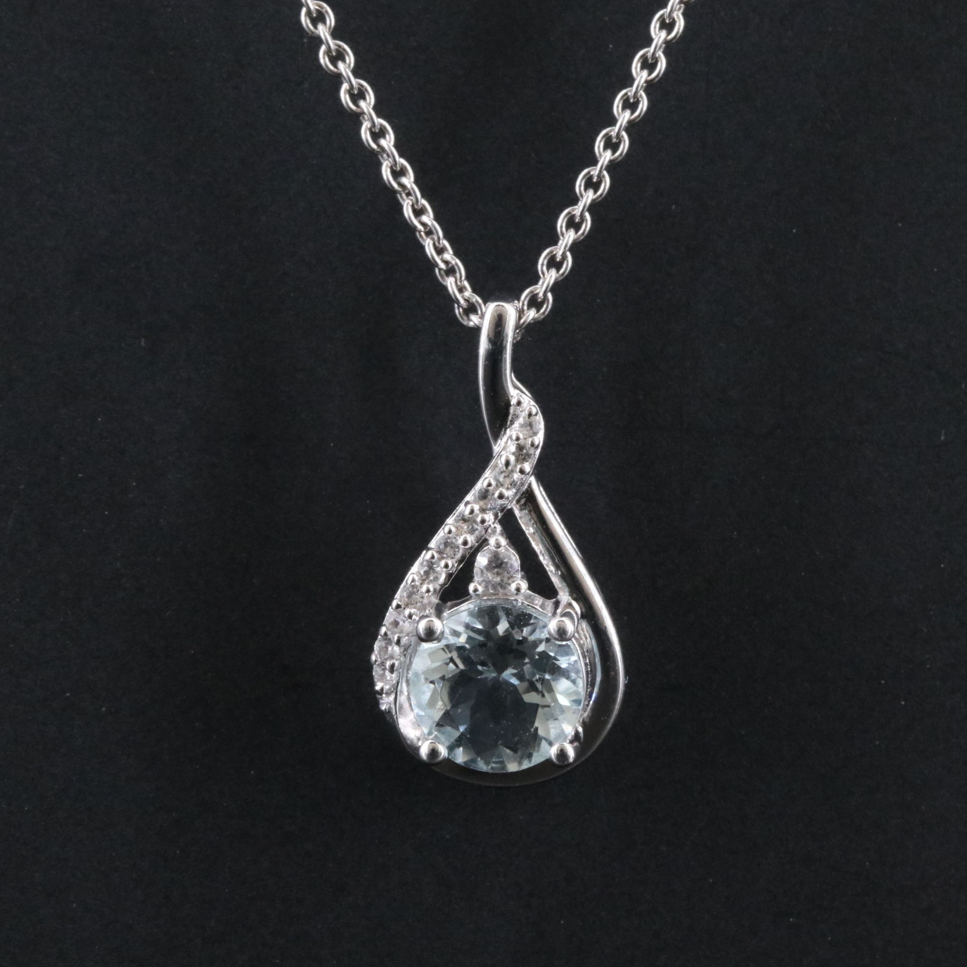 Sterling Aquamarine and White Sapphire Pendant Necklace