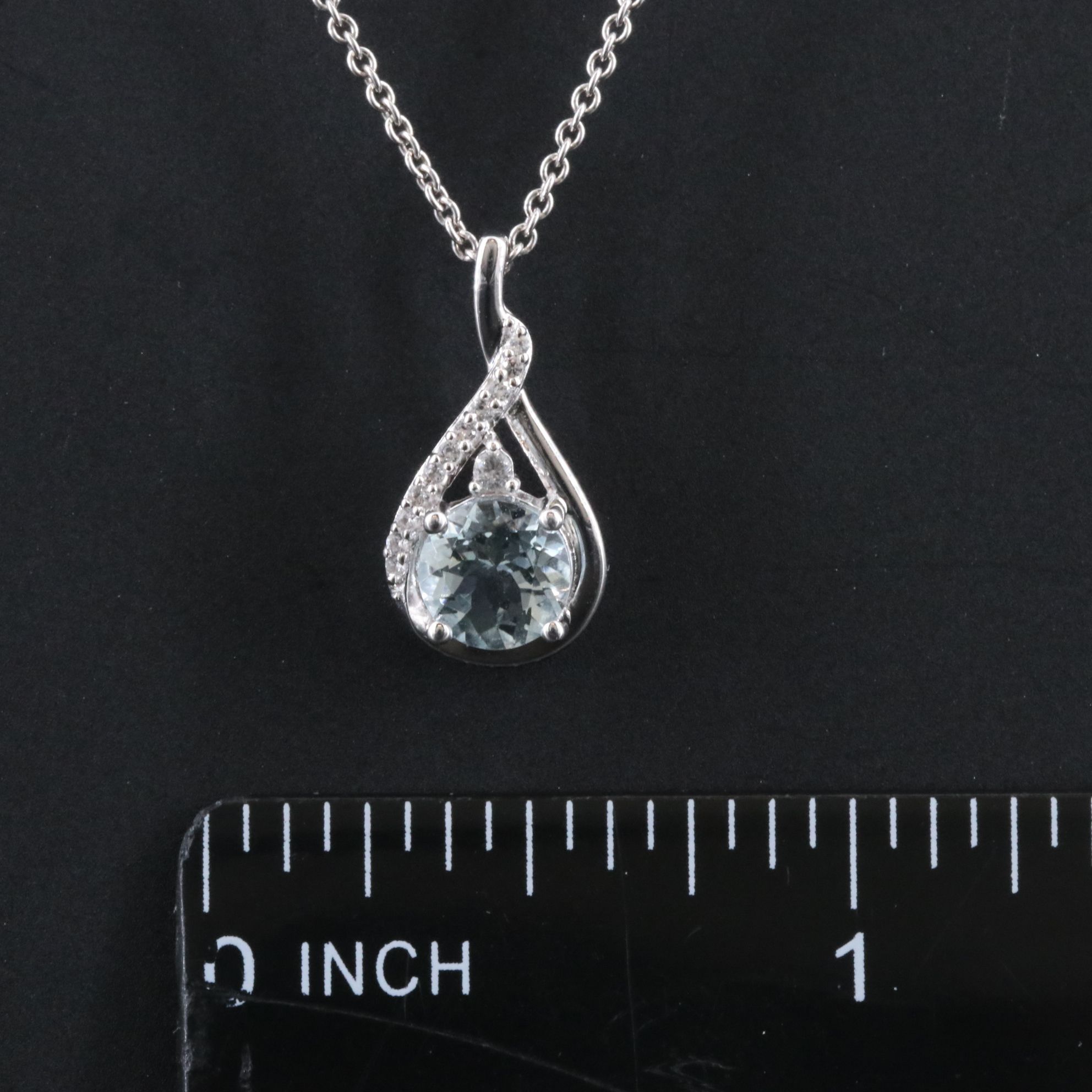 Sterling Aquamarine and White Sapphire Pendant Necklace