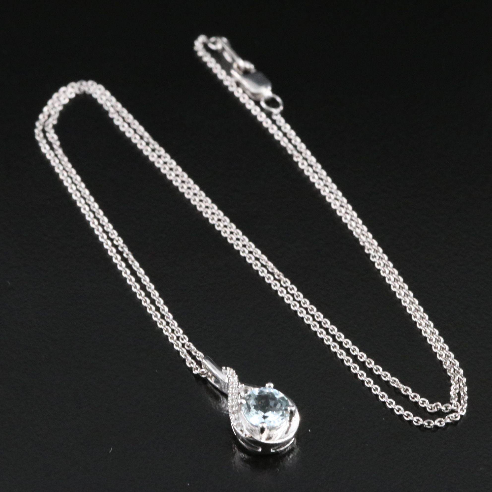 Sterling Aquamarine and White Sapphire Pendant Necklace