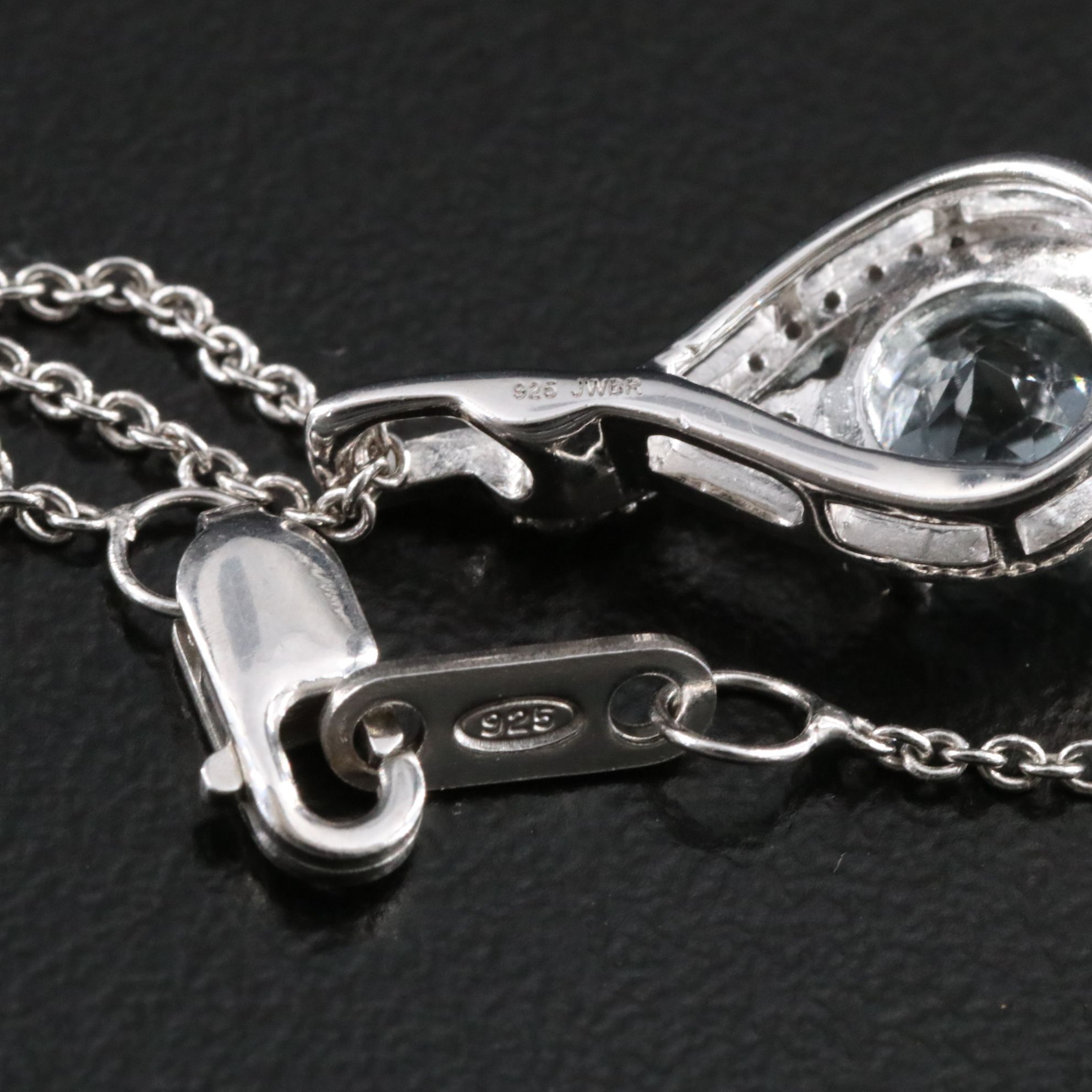 Sterling Aquamarine and White Sapphire Pendant Necklace