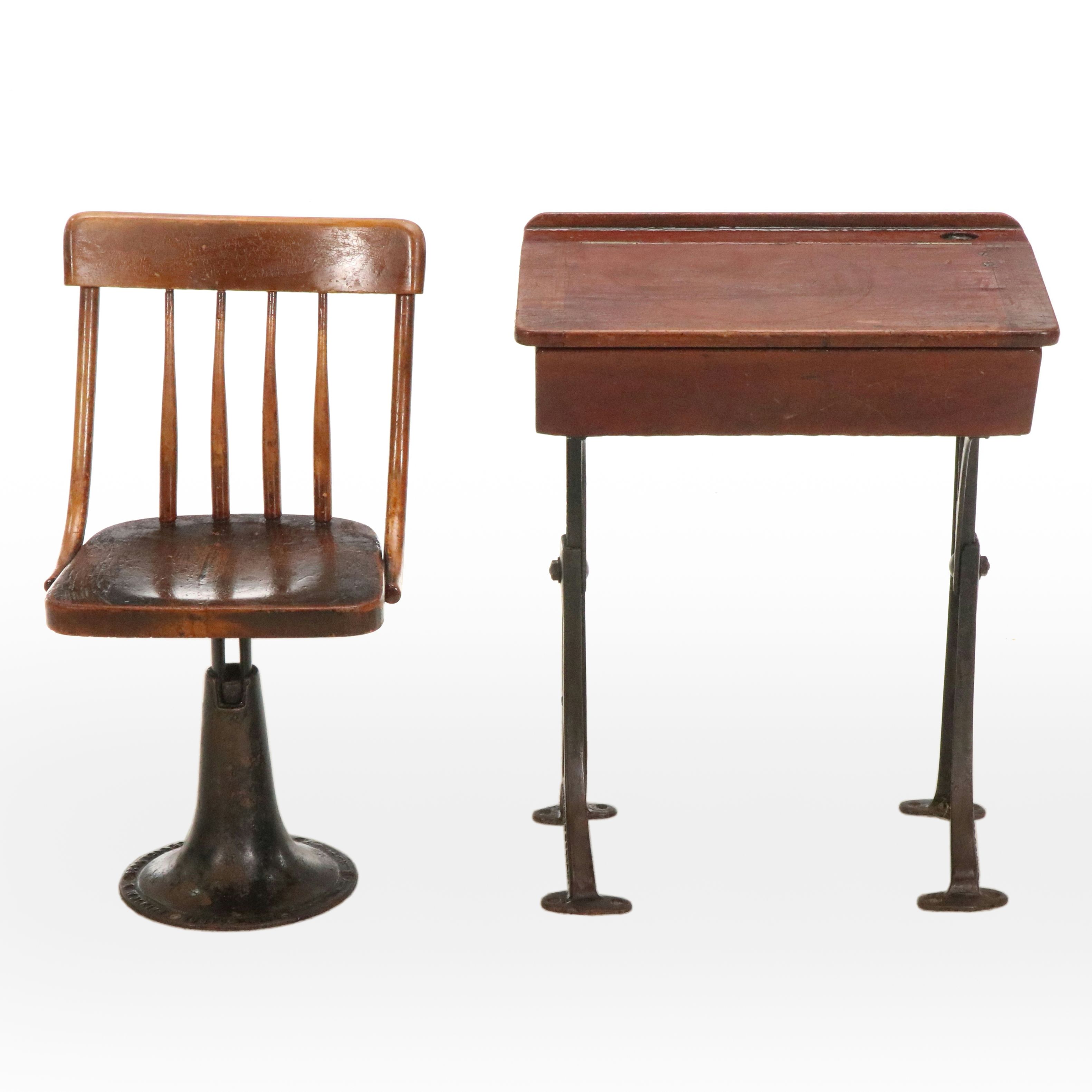 Kenney Bros & Wolkins Wood and Cast Iron Student Desk and Chair