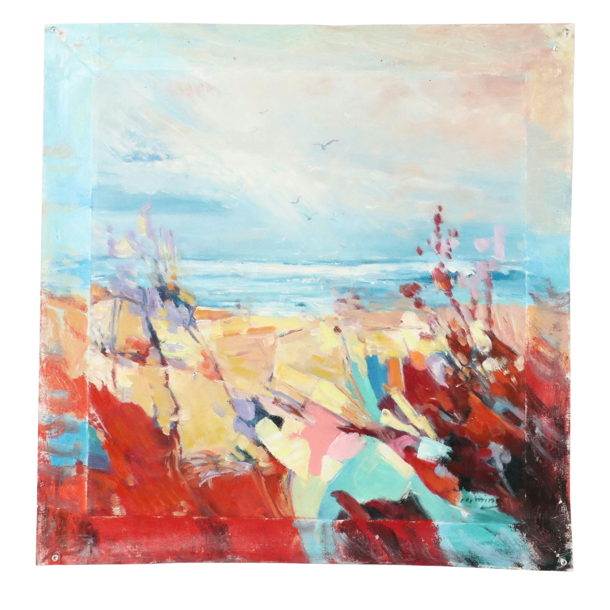 N. Ming Coastal Landscape Oil Painting, 21st Century