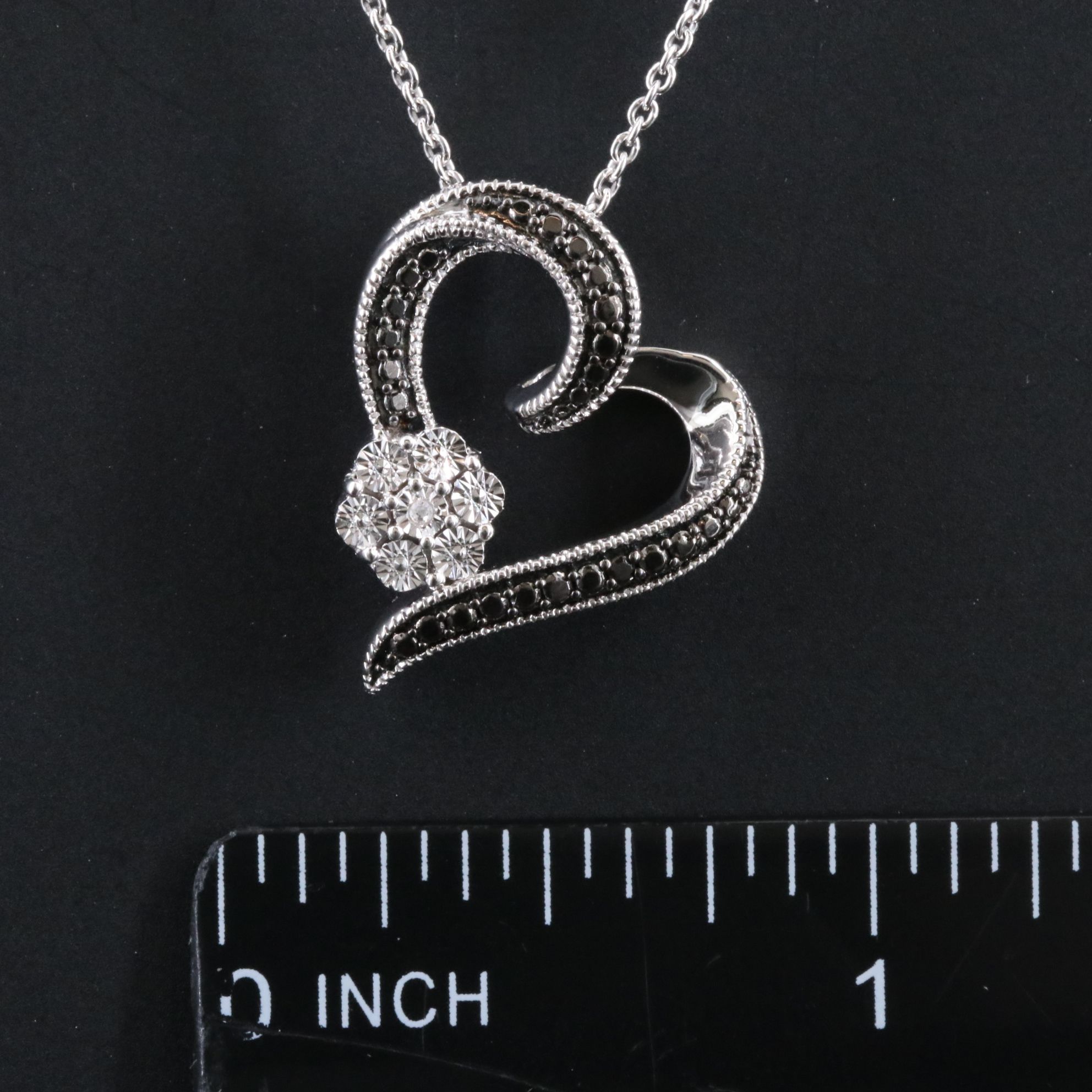 Sterling Diamond Heart Pendant Necklace Including Fancy Black Diamonds
