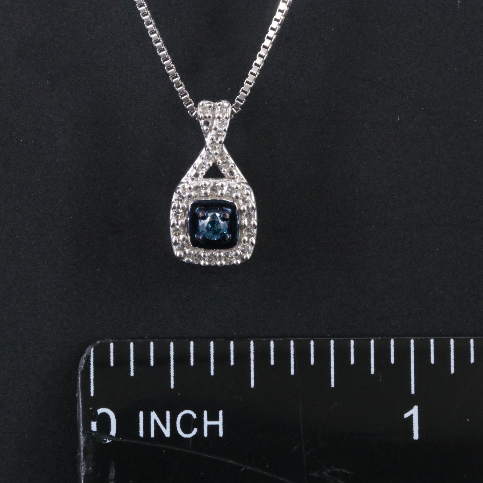 Sterling Diamond Pendant Necklace Including Fancy Blue Diamonds