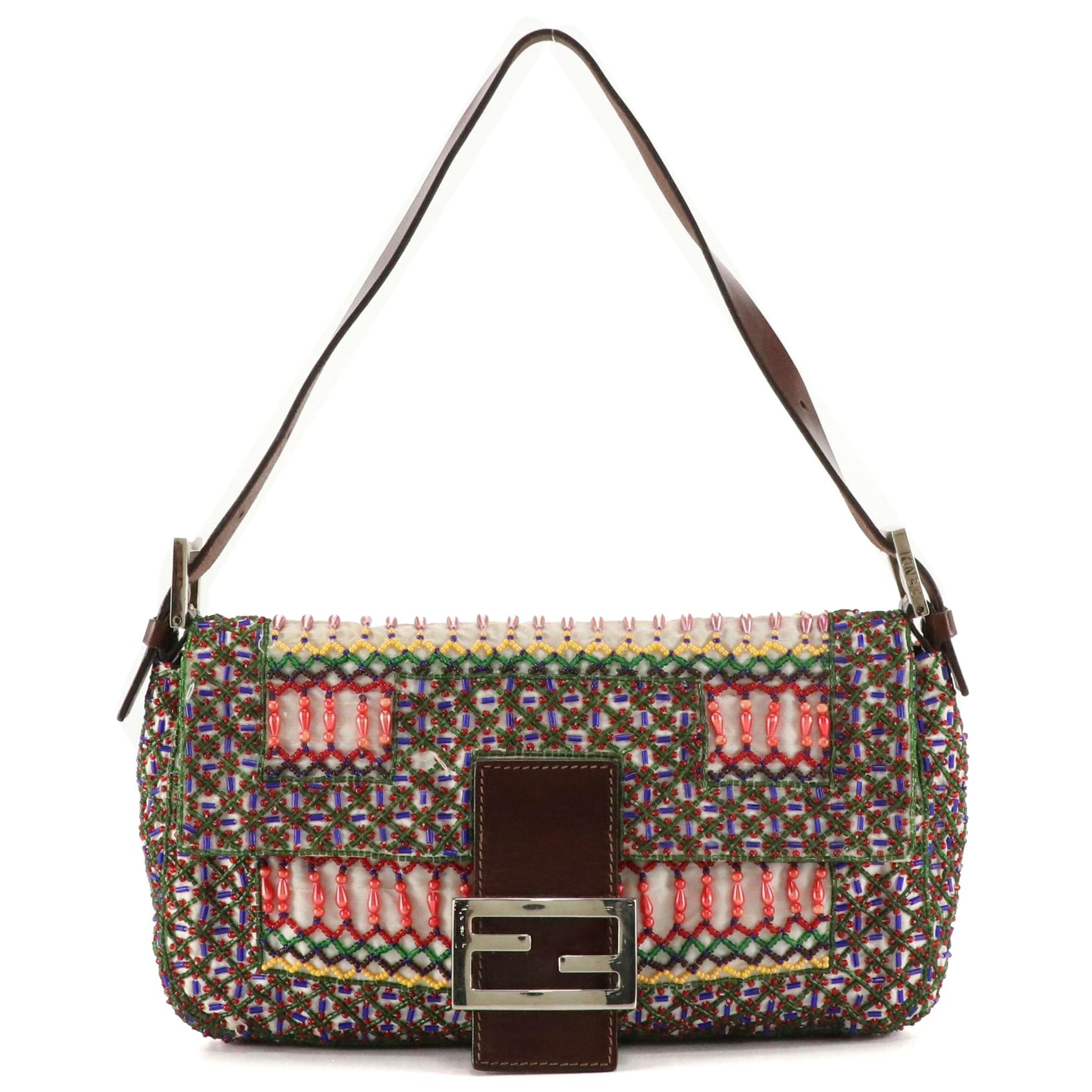 Fendi Beaded Baguette Bag with Leather Trim