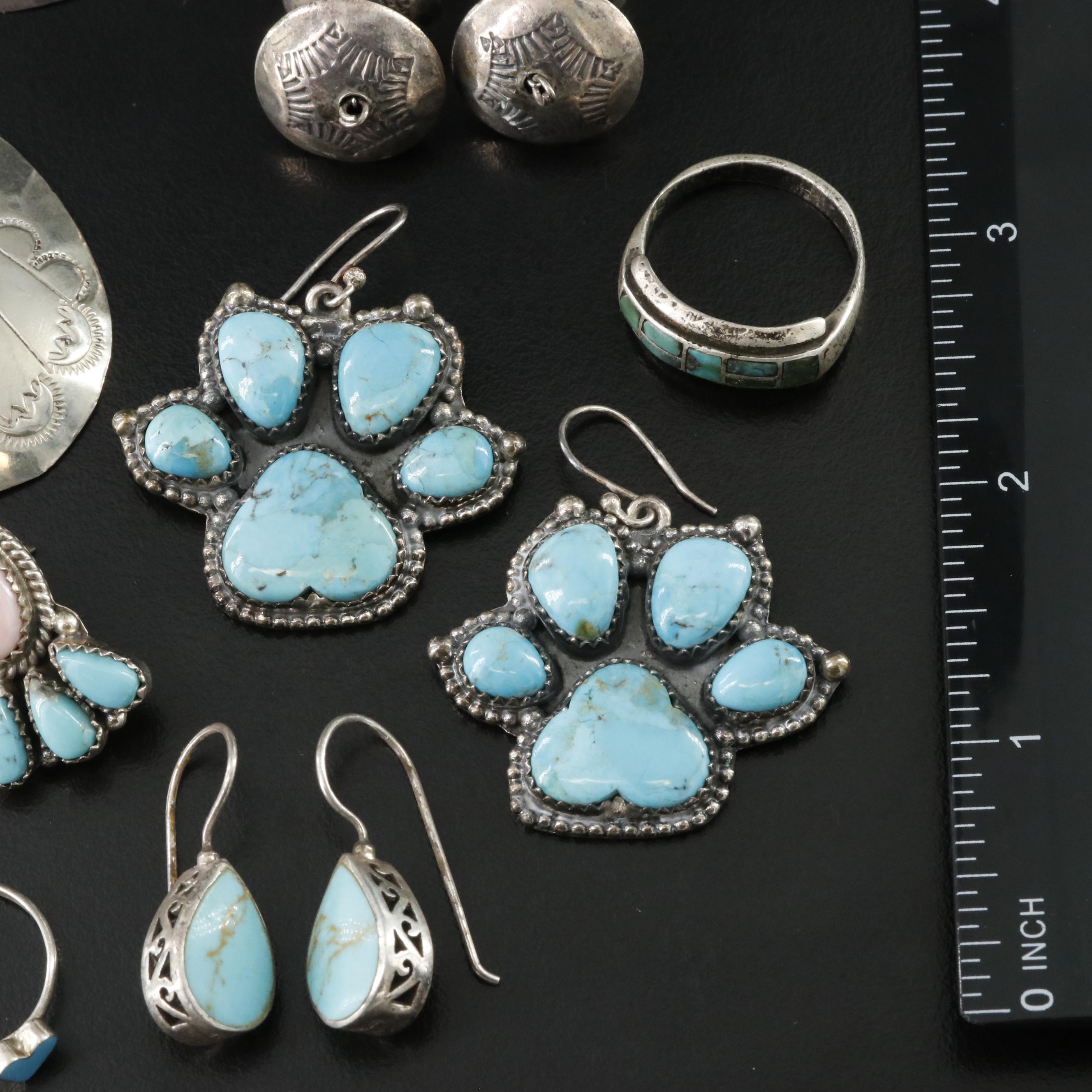 Collection of Sterling Turquoise Jewelry Including Southwestern