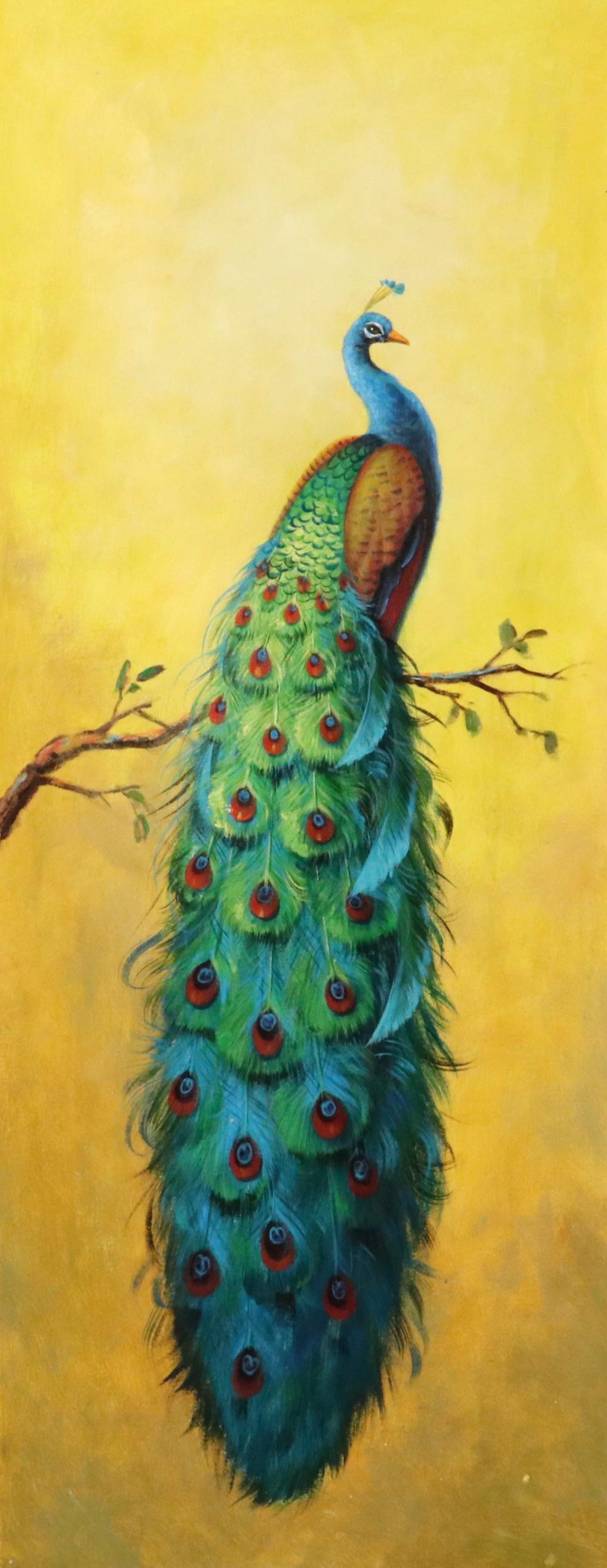 Oil Painting of Peacock, 21st Century