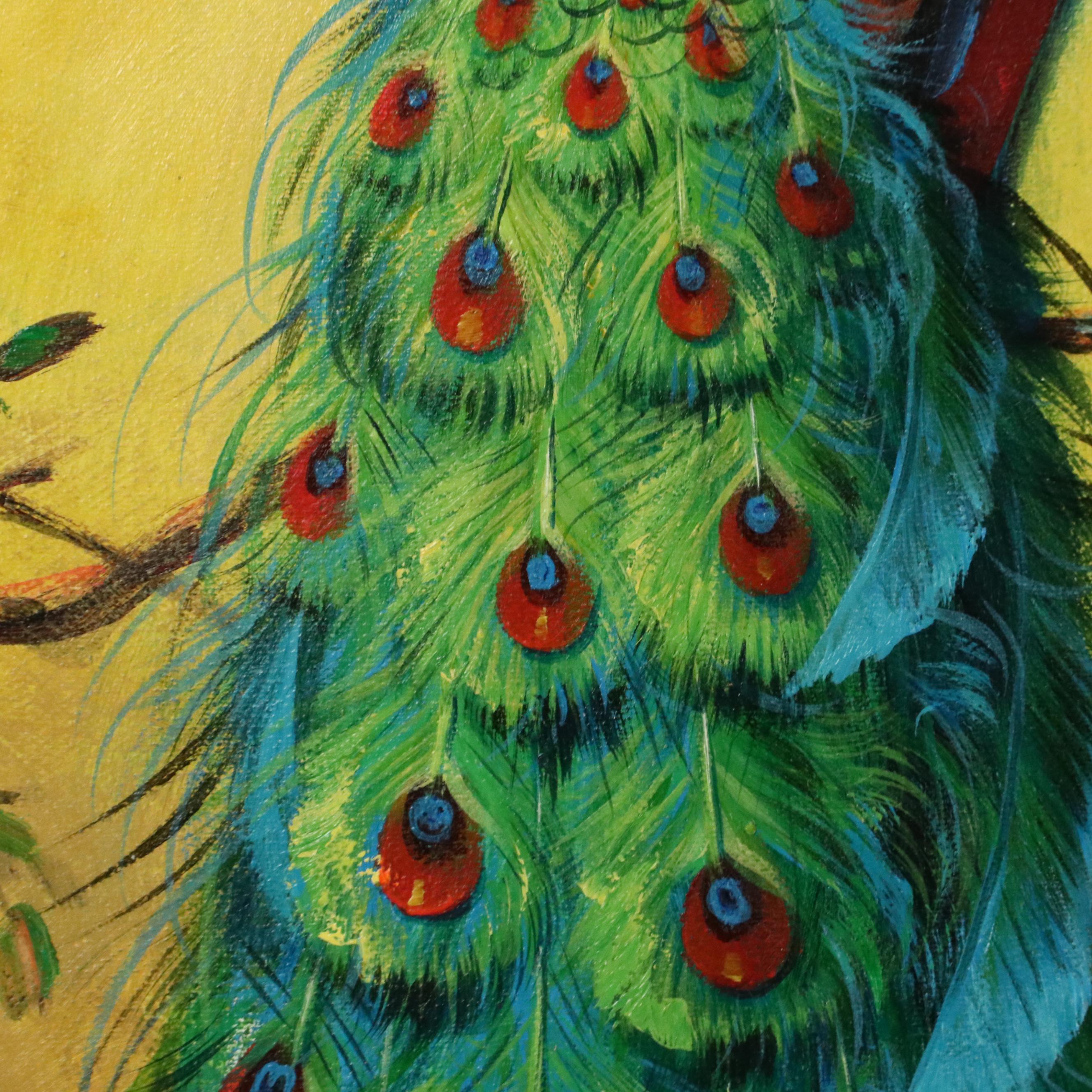 Oil Painting of Peacock, 21st Century