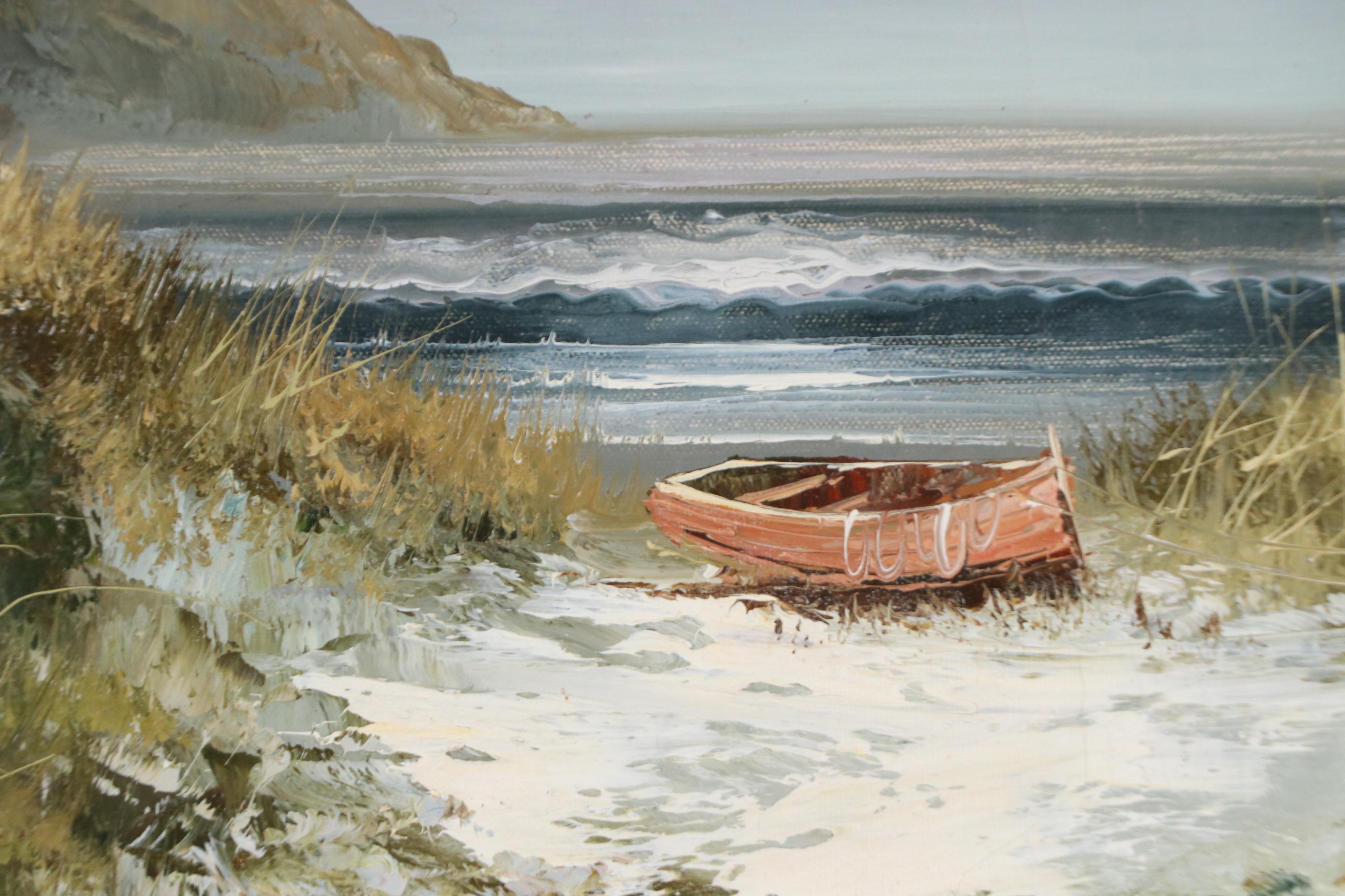 Impressionistic Oil Painting of Beach Landscape with Seagulls