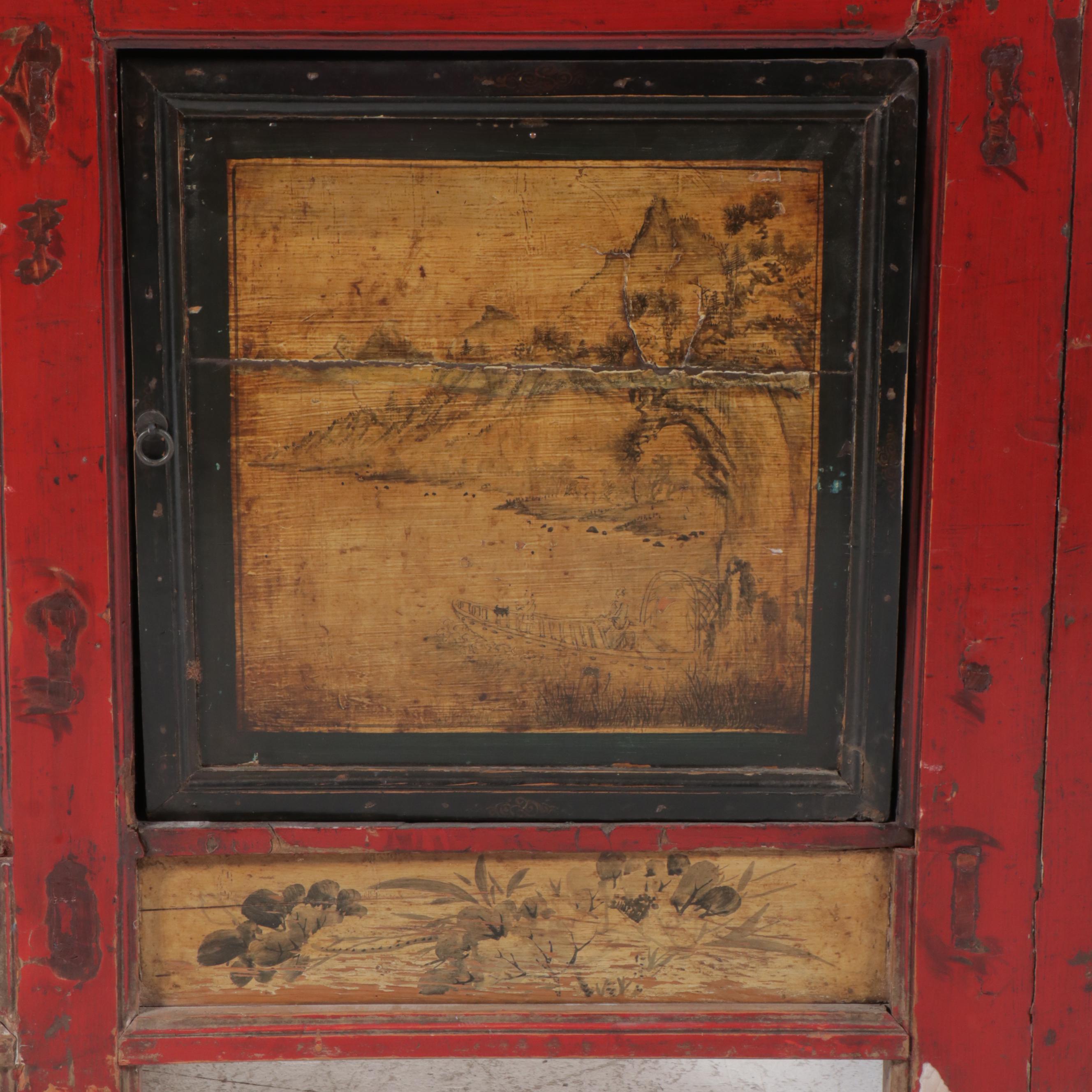 Chinese  Shanxi Provence Painted Elm Cabinet